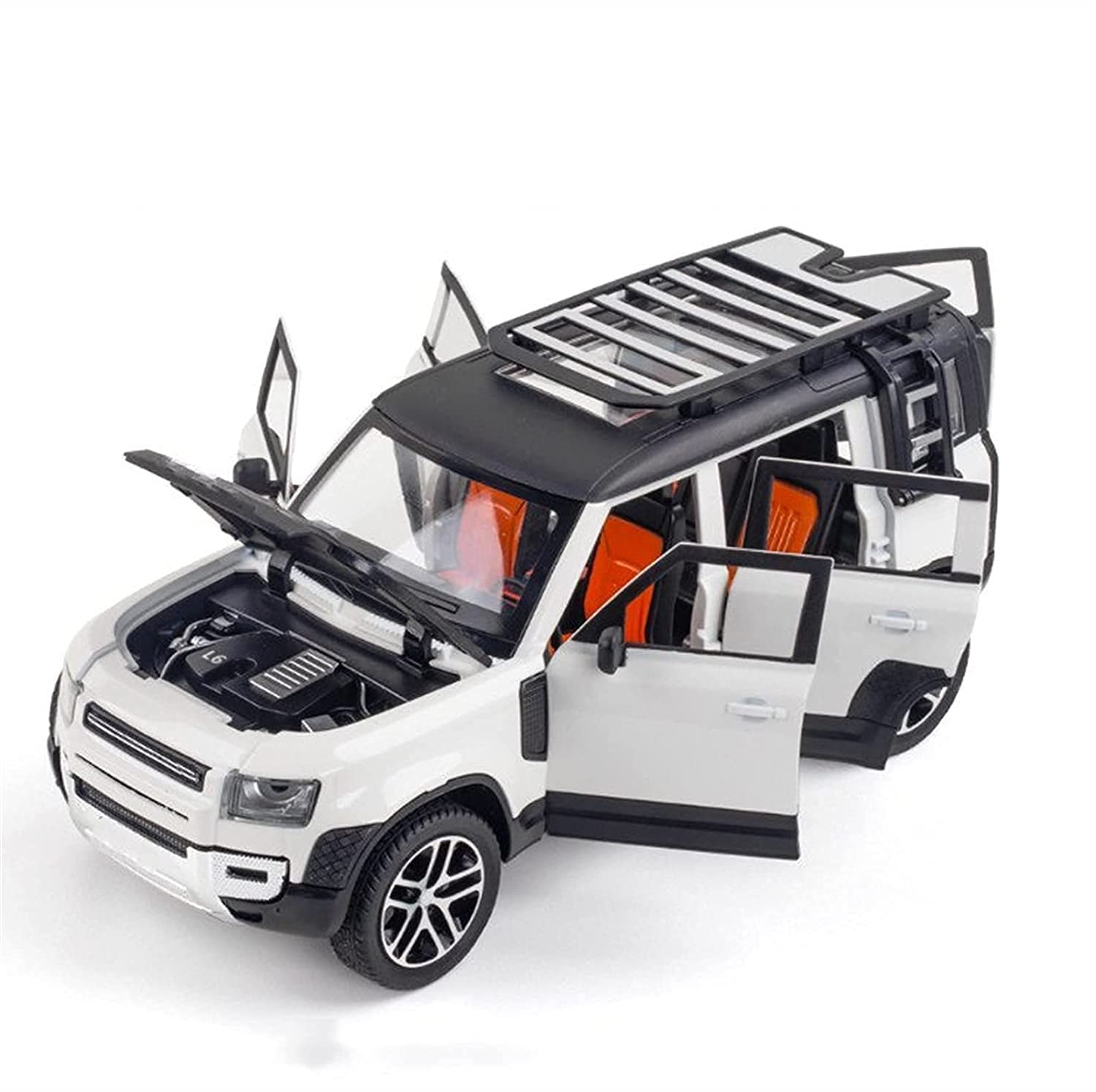 OutdoorKing Model Car 1/24 Alloy DieCast For Land Rover For Defender Model Toy Car Simulation Sound Light Pull Back Collection Children Gifts Model Car (Color : White/BLACK)