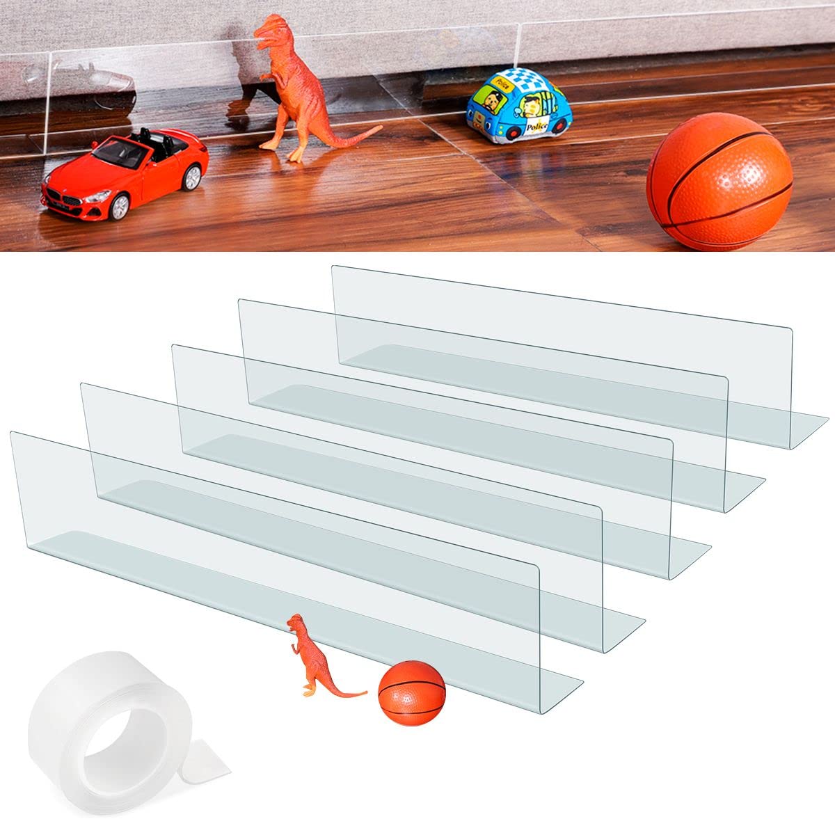 Under Couch Blocker for Pets Gap Bumper Toy Blockers for Furniture Stop Dogs and Cats Safety PVC Adjustable Clear Toy Blocker for Sofa Bed Barrier Blocking with Strong Adhesive 5 Pack 3.2 Inches High