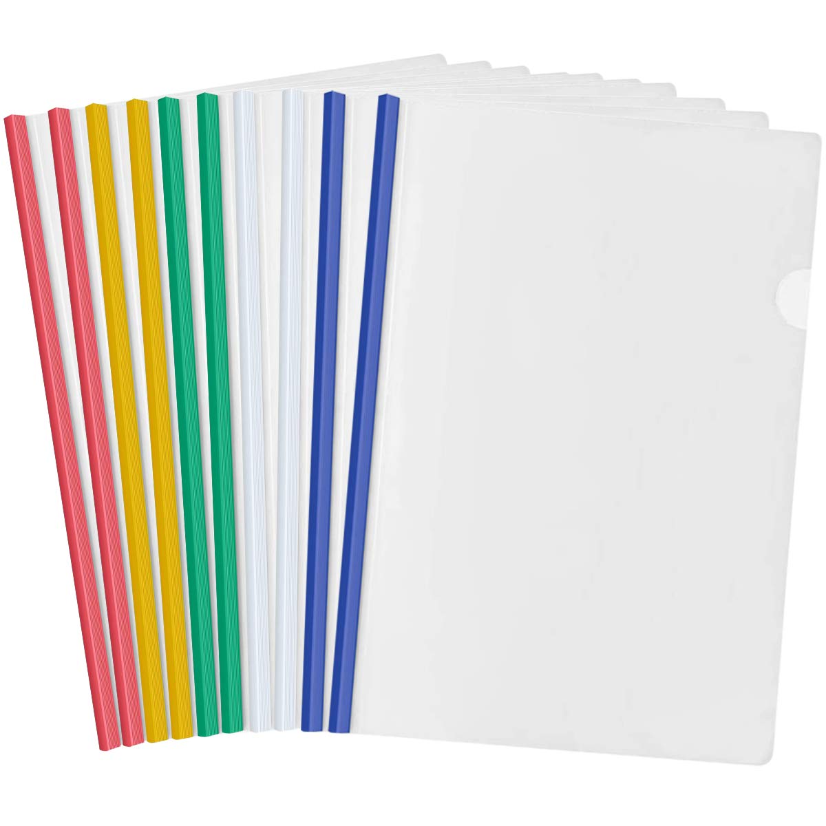 10 Pcs Clear Report Covers File Folder with Sliding Bar, Project Presentation Slide Binder, Plastic A4 Sliding Bar Binder for Home School Office Documents Classification (5 Colors)