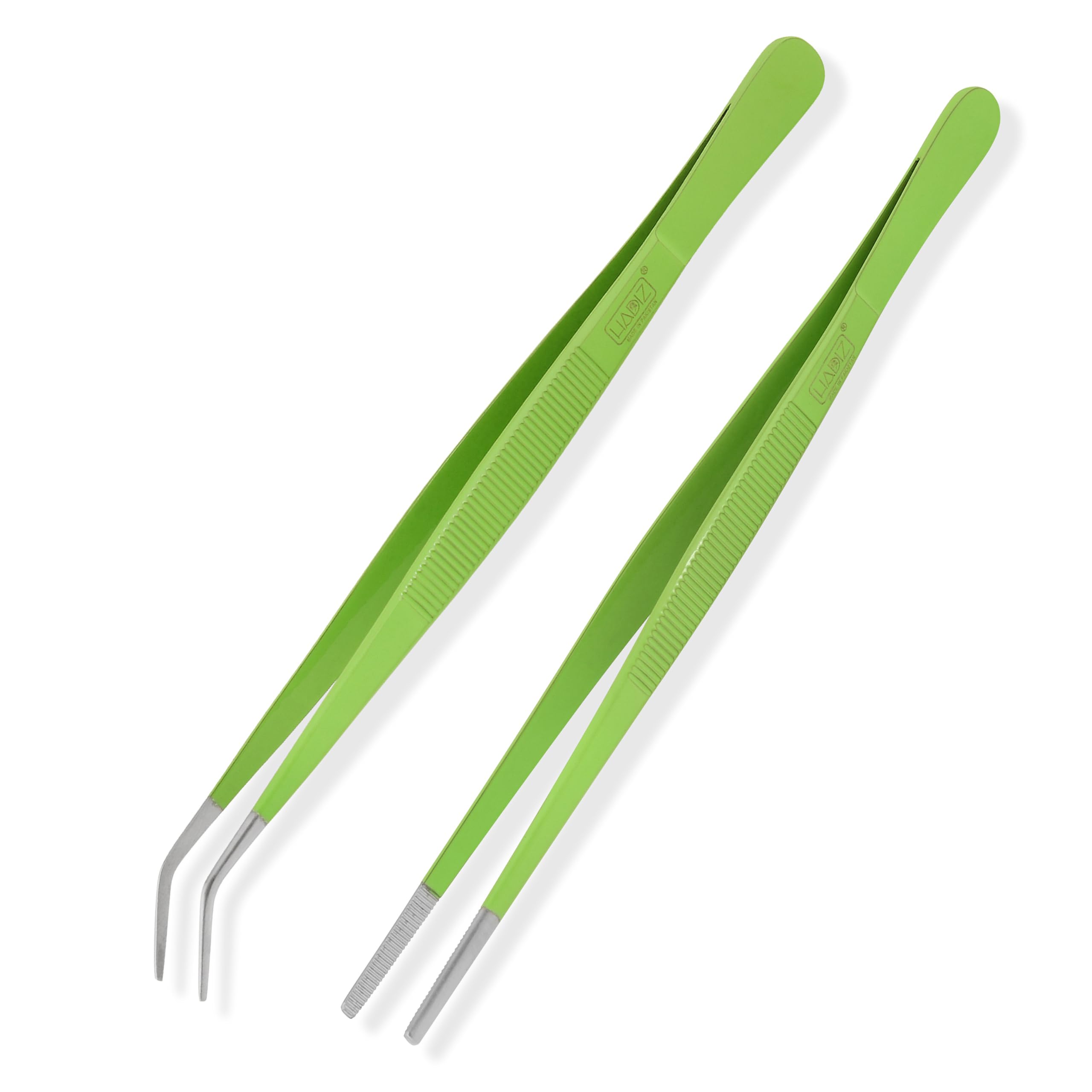 HADIZ Stainless steel Garden Tweezers Two Piece Set For Catus and Succulents 8 Inch Size (Straight & curved)