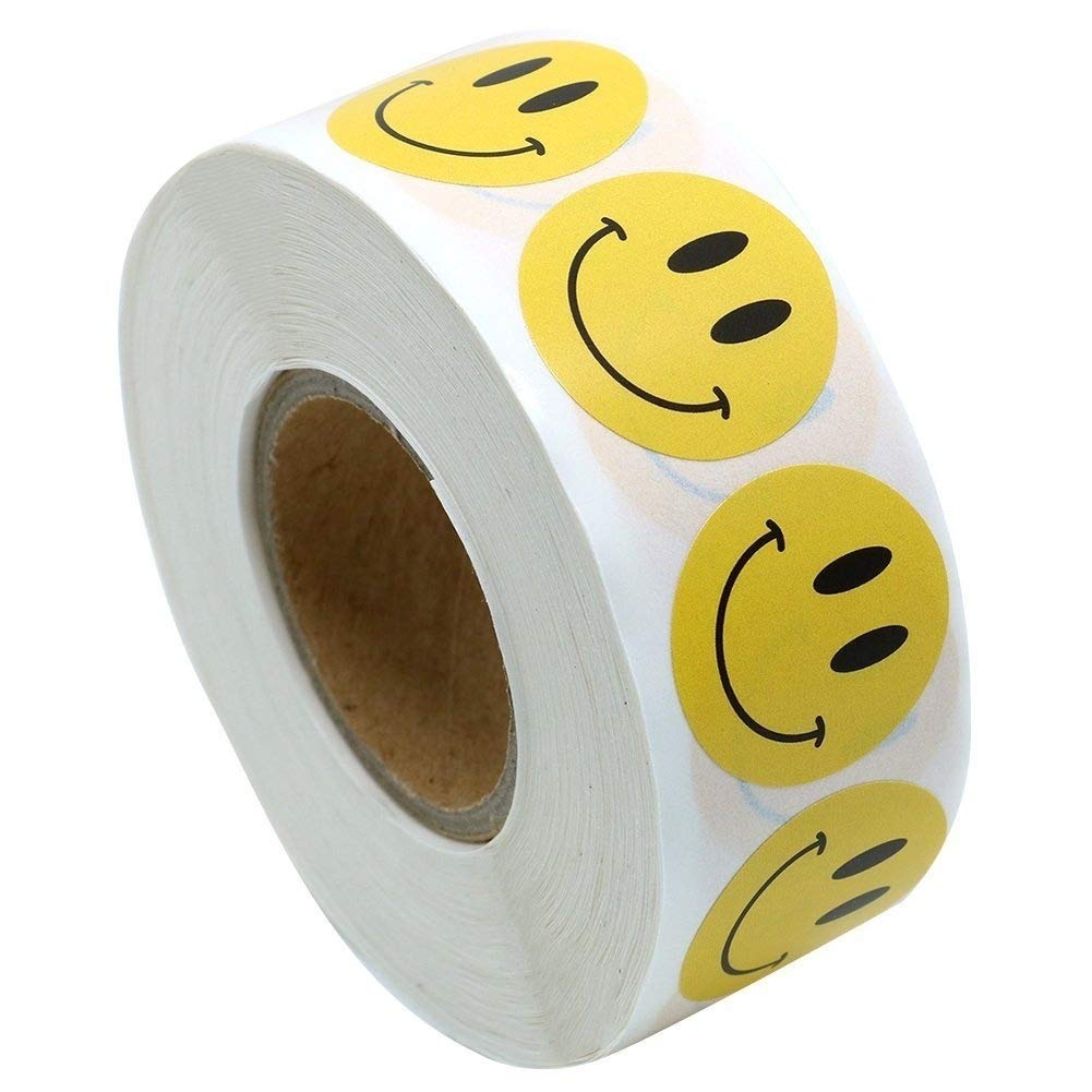 NC Smile Face Stickers Roll Happy Face Stickers Circle Dots Paper Labels Reward Stickers Teachers Stickers 500 Pieces per Roll