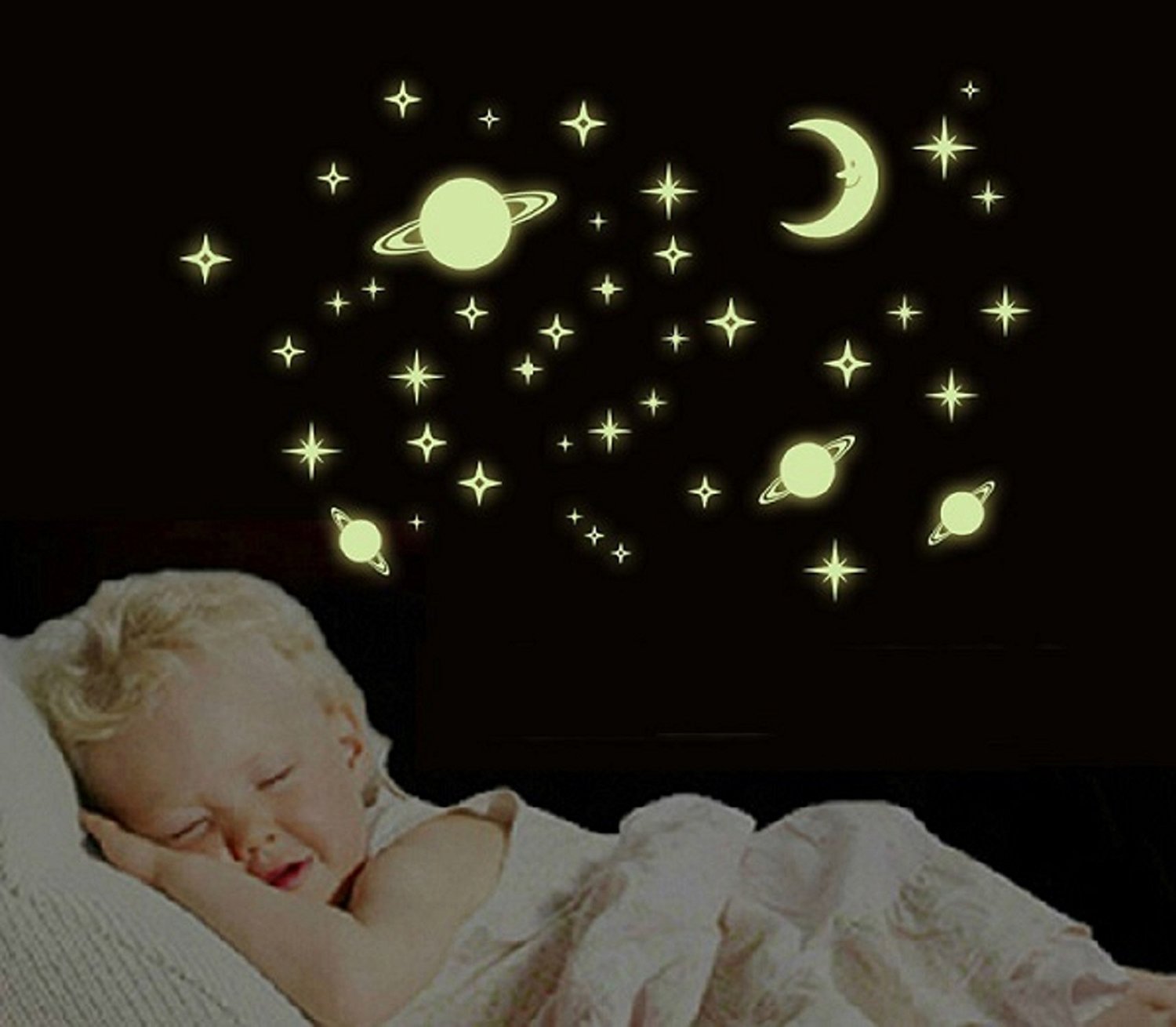 Wall Whispers Vinyl Moon and 69 Star Glow in The Dark Glowing Astronomy Wall Sticker (Multicolor)