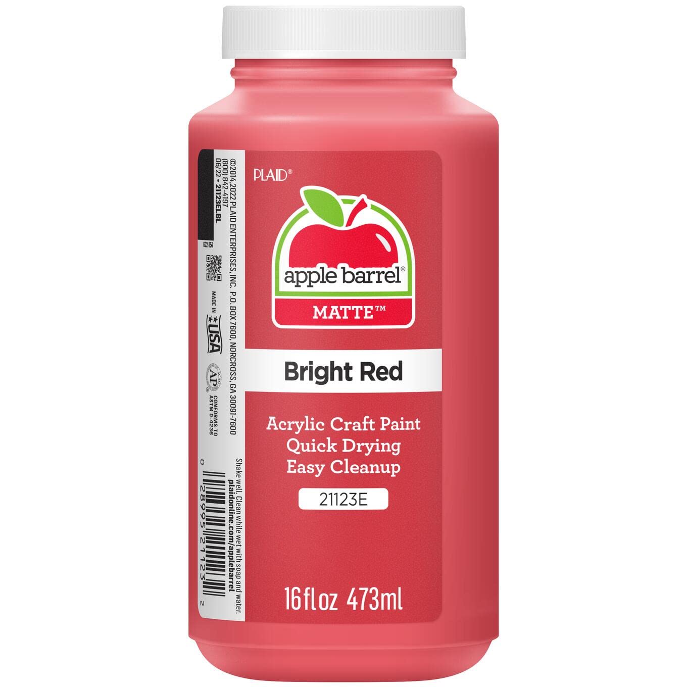 Apple Barrel Acrylic Paint in Assorted Colors (16 Ounce), 21123 Bright Red