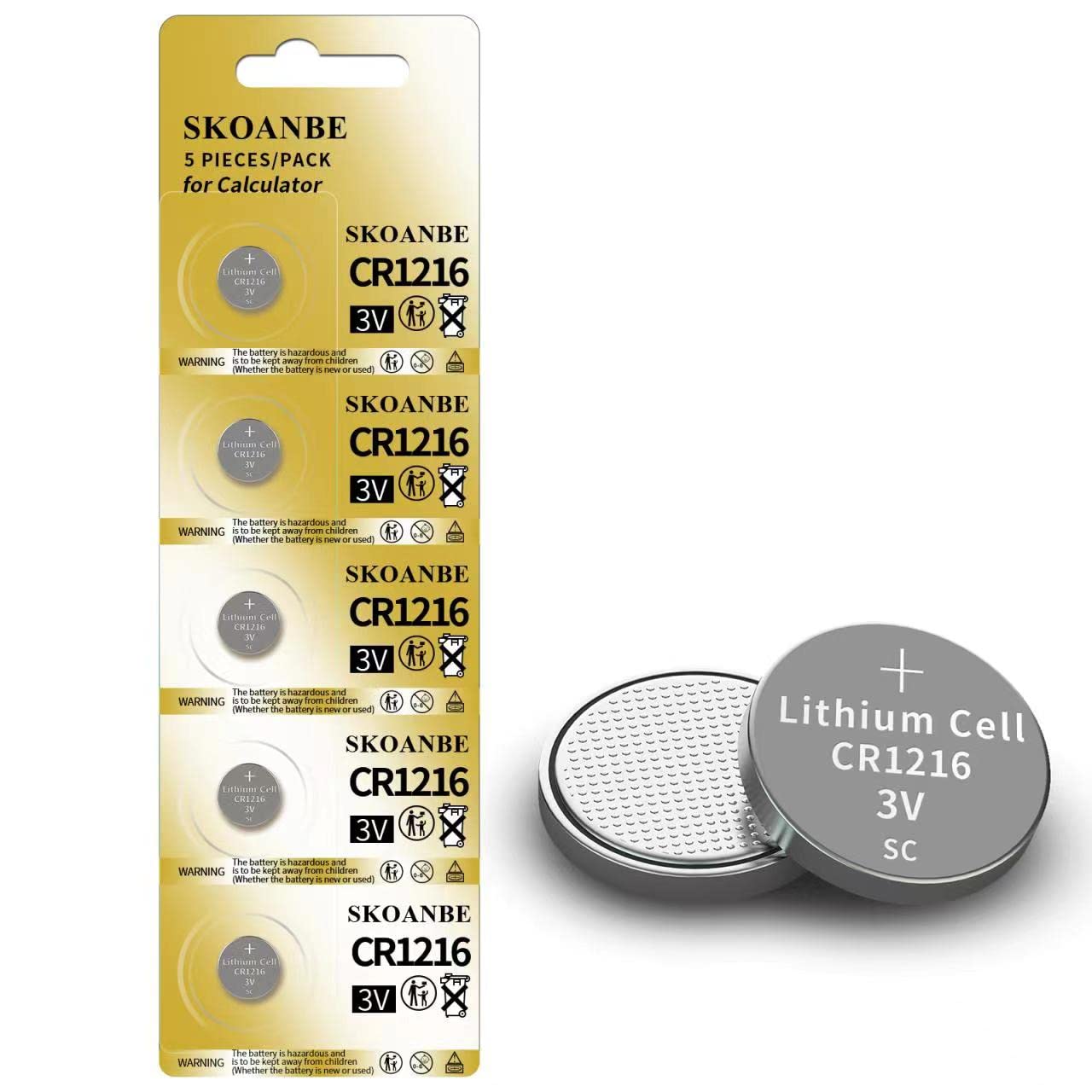 SKOANBE 5Packs CR1216 3V Button Coin Lithium Battery