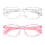 AHXLL Kids Blue Light Blocking Glasses 2 Pack&comma; Anti Eyestrain & UV Protection&comma; Computer Gaming TV Phone Glasses for Boys Girls Age 3-9 &lpar;Clear&plus;Transparent Pink&rpar;