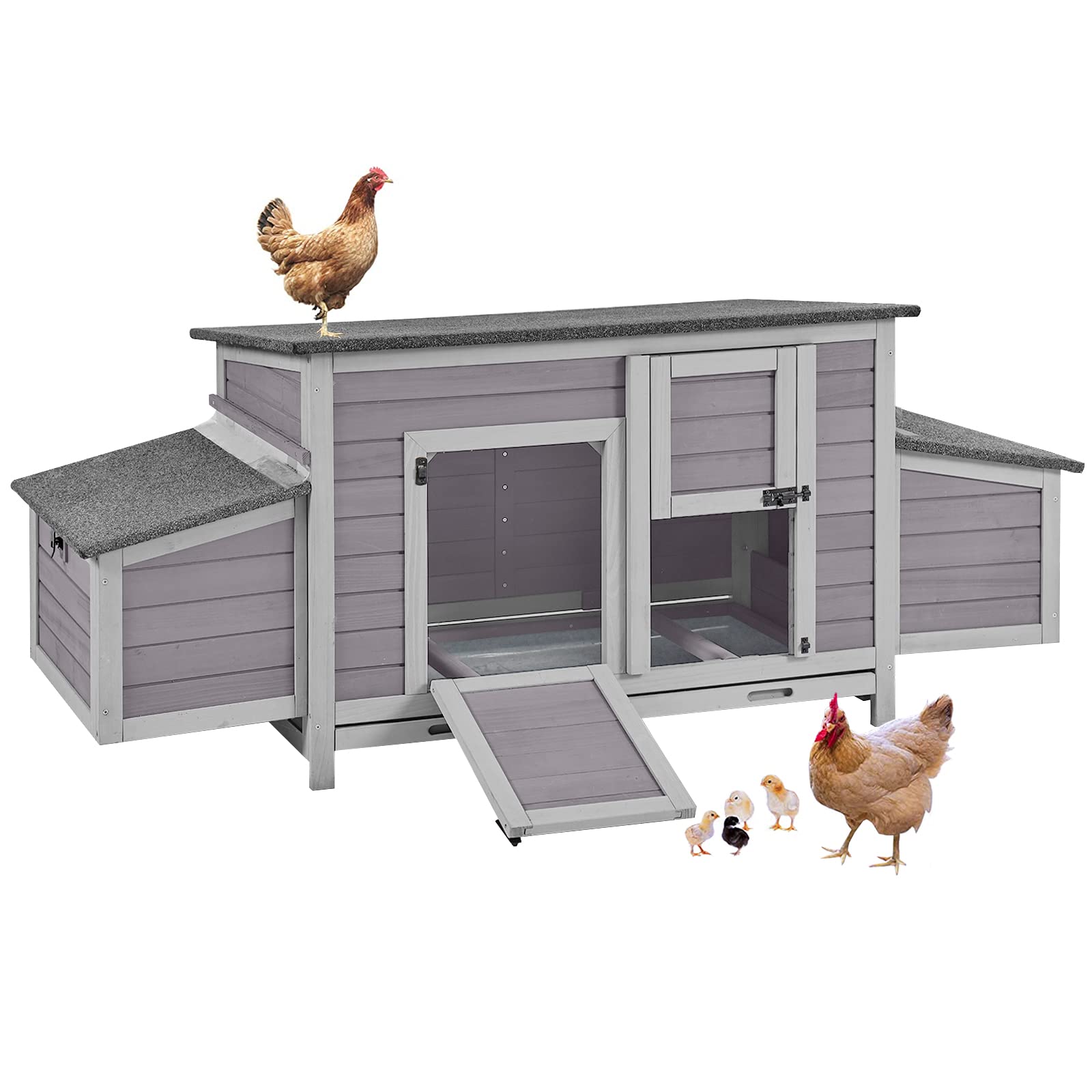 AivituvinChicken Coop Two Nesting Boxes Large Wooden Hen House Weatherproof Outdoor Rabbit Hutch Duck Cage