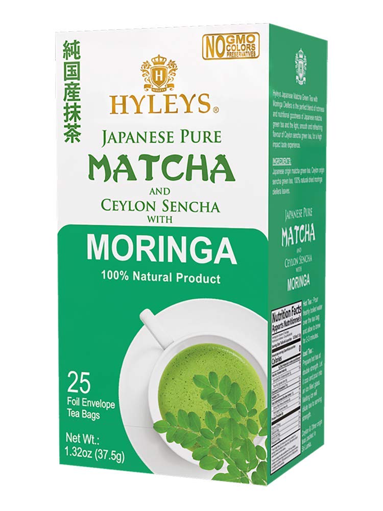 HYLEYSMatcha Tea Bags with Moringa Oleifera - 25 Tea Bags (Japanese Pure Matcha Wellness Green Tea)