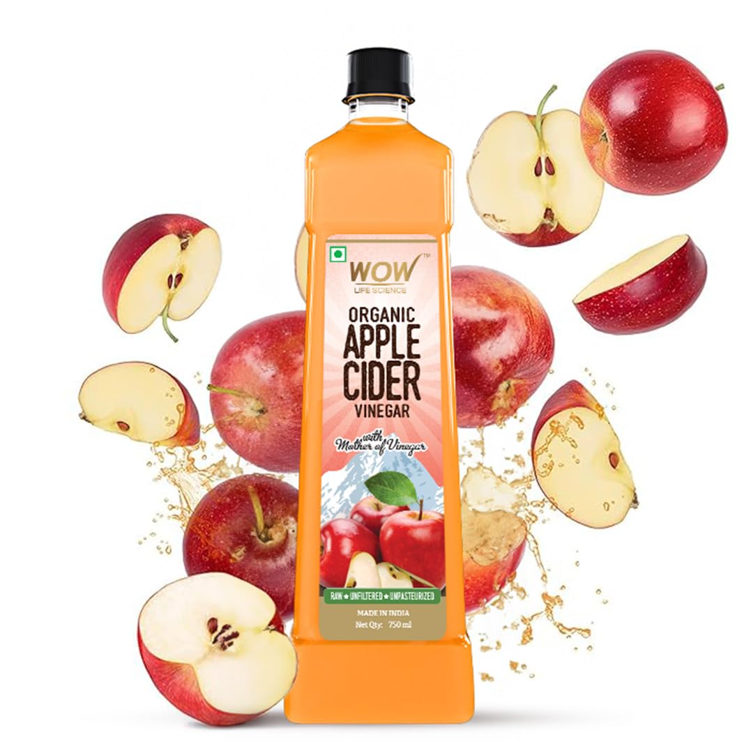 WOW Life Science Apple Cider Vinegar 750ml | Organic Himalayan Apples | Mother of Vinegar with Probiotics | Unfiltered & Unpasteurized | For Weight Management, Reduced Bloating, Healthy Skin & Hair