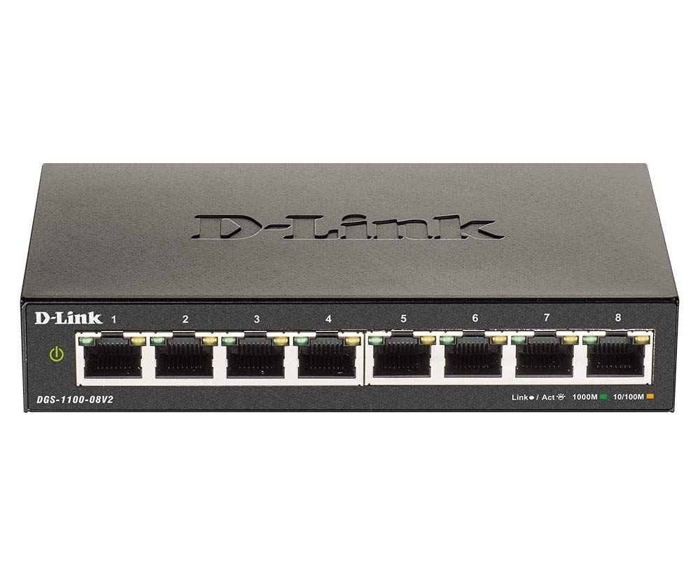 D-Link8-Port Gigabit Smart Managed Switch | 8 GbE Ports | L2 | VLANs | Cable Diagnostics | Web Managed | Desktop| Fanless | NDAA Compliant | Lifetime Warranty (DGS-1100-08V2)