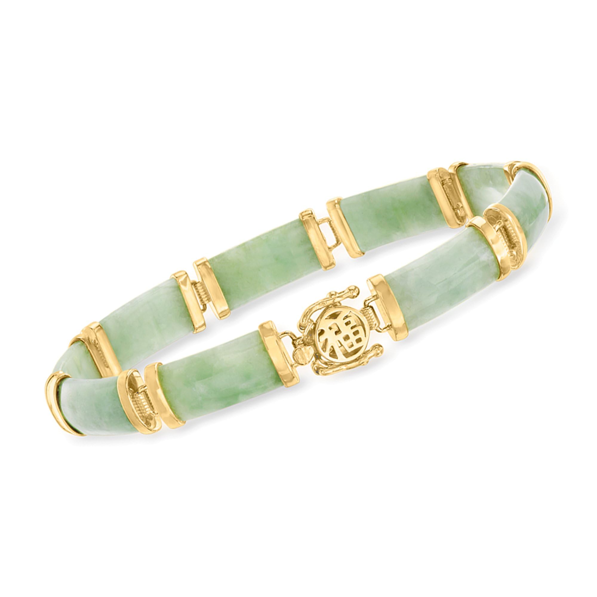 Ross-Simons Jade Good Fortune Bracelet in 18kt Gold Over Sterling