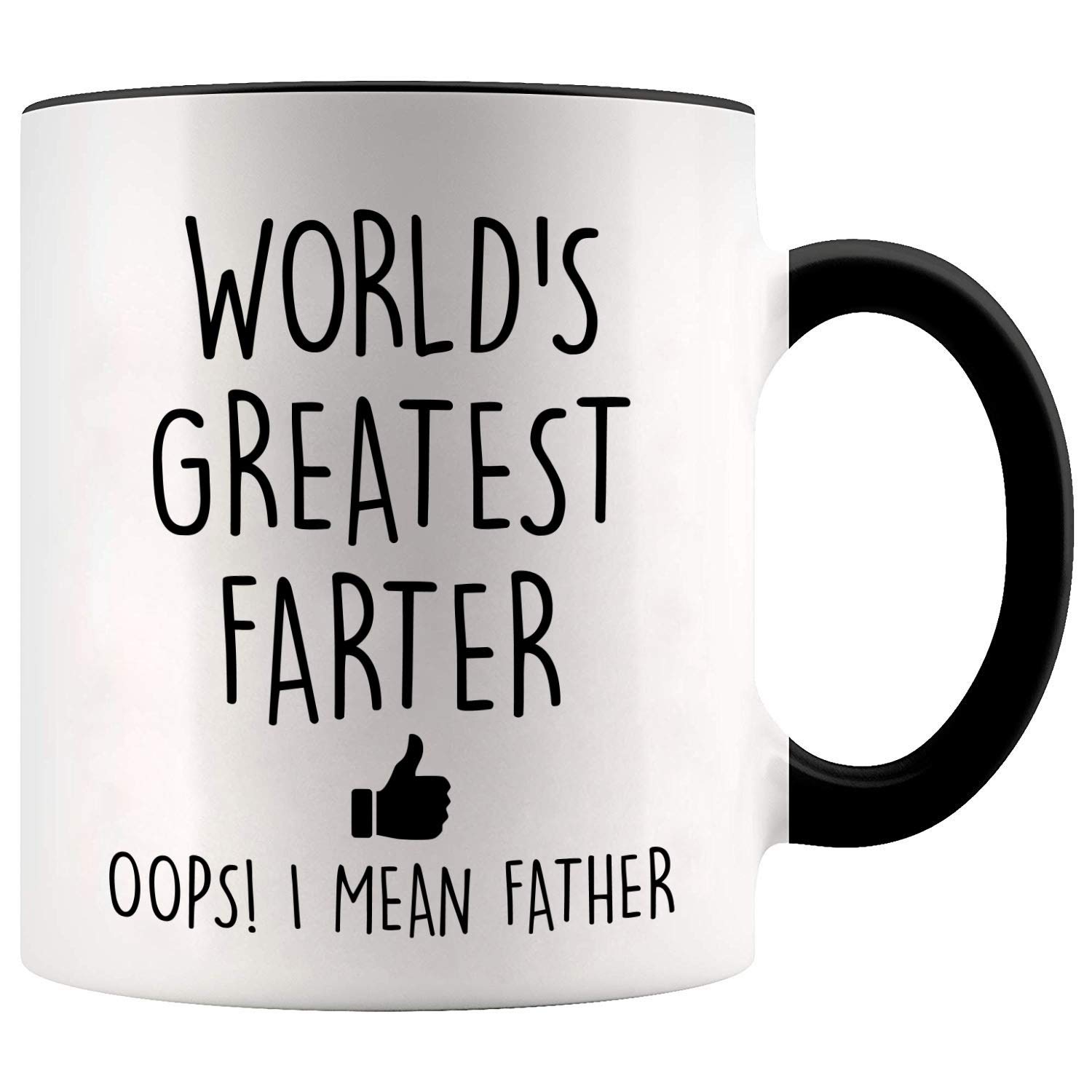 YouNique Designs Worlds Greatest Farter I Mean Father Mug, 11 Ounces, Dad Mug, Dad Birthday Gifts from Daughter (Black Handle)