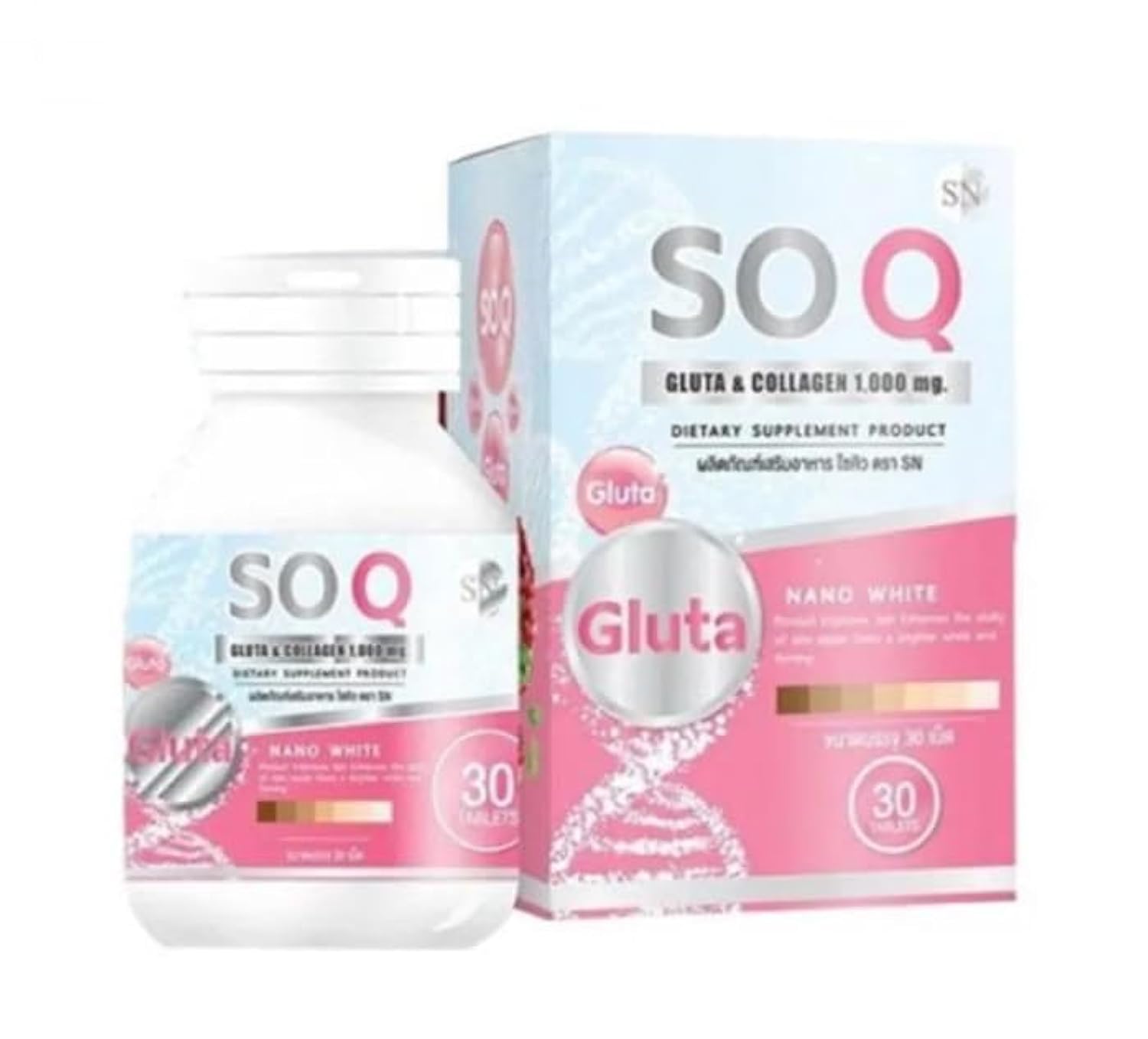 SOQ Gluta & Collagen 1000mg Dietary Supplements 30 Tablets Product of Thailand