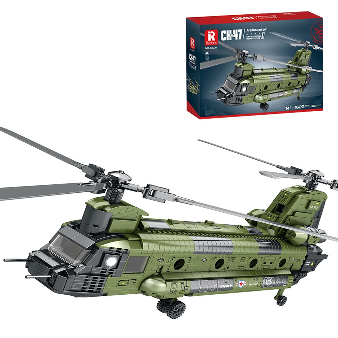 CH-47 Transport Helicopter Chinook Building Blocks Set, MOC Military Aircraft Model Bricks Construction Toy Compatible with Major Brands - 1622 Pieces