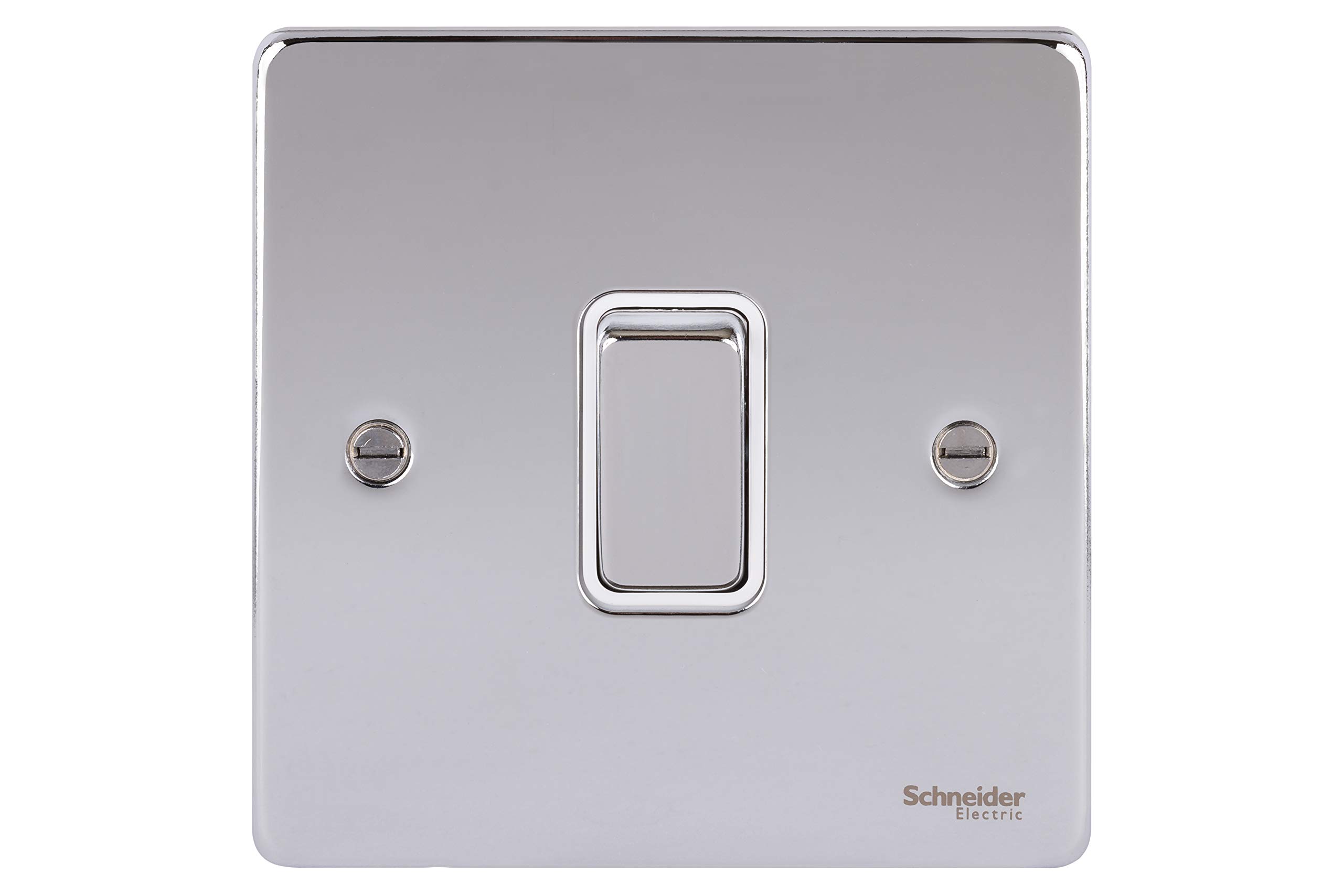 Schneider Electric Ultimate Low Profile - Single 2 Way Light Switch, GU1512WPC, Polished Chrome with White Insert