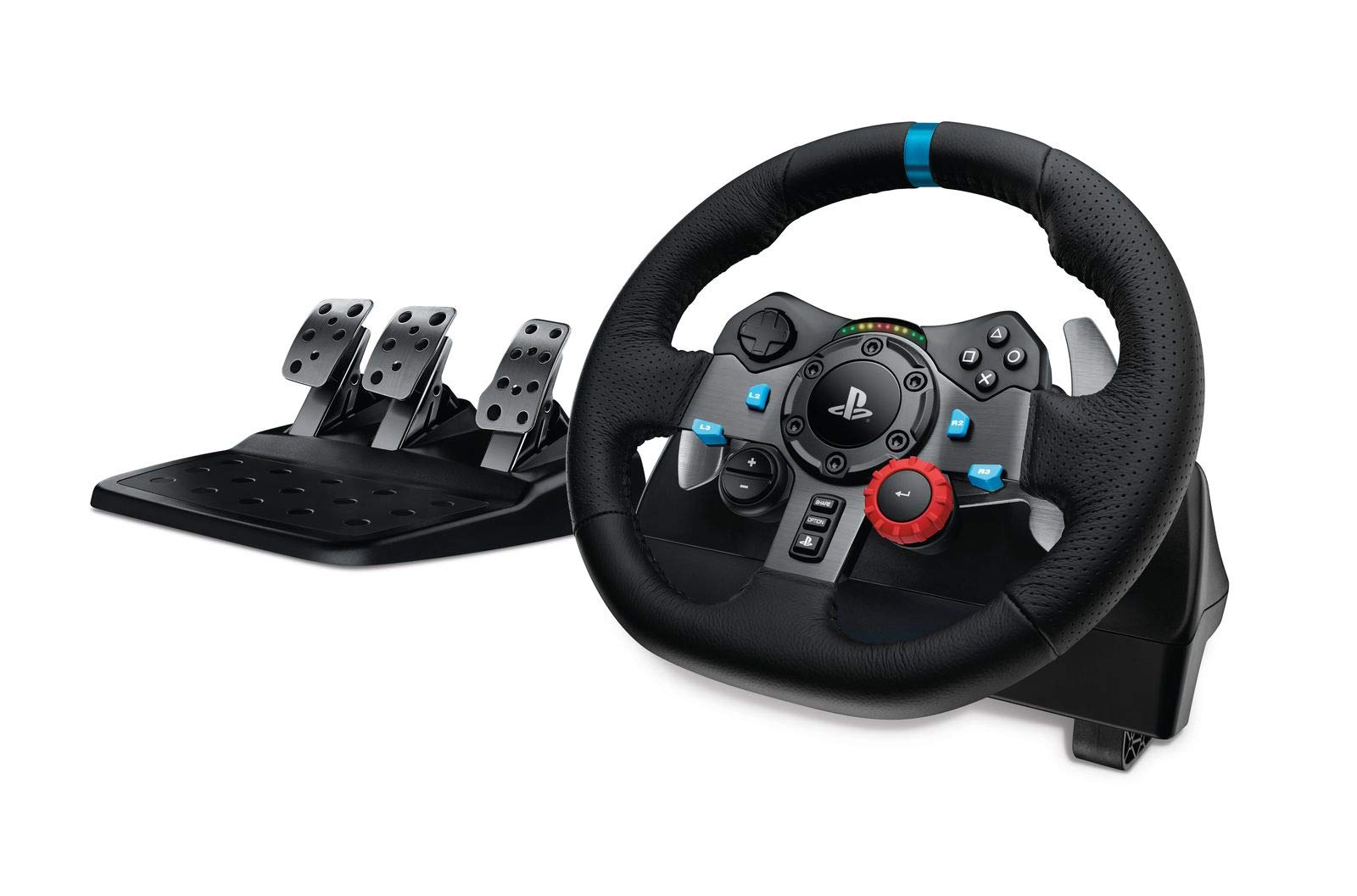 Logitech G29 Driving Force Racing Wheel and Floor Pedals, Real Force Feedback, Stainless Steel Paddle Shifters, Leather Steering Wheel Cover, Adjustable Floor Pedals, EU-Plug, PS4/PS3/PC/Mac, Black