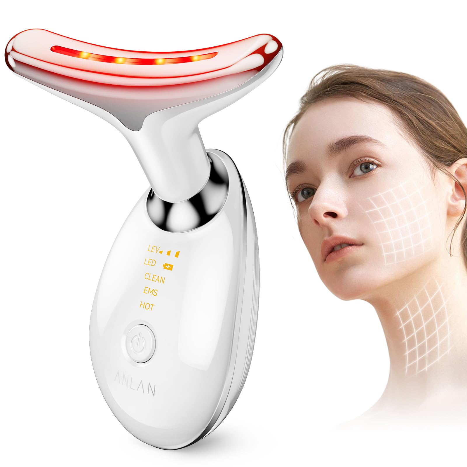 Face Massager Against Wrinkles, Face Beauty Device with 3 Modes, 45°C V Face Beauty Meter Face Device for Skin Tightening & Lifting EMS Face Massage for Women V Shape Face Device (Paquete de 1)