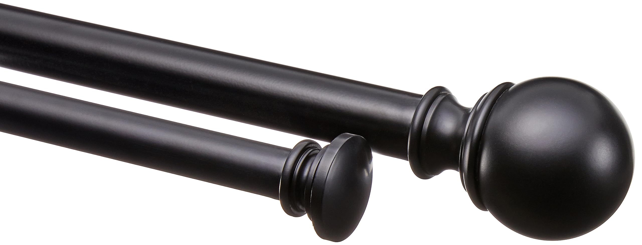 Amazon Basics 2.54 CM Double Extendable Curtain Rods with Round Finials Set, 1.83 - 3.66 M, Black