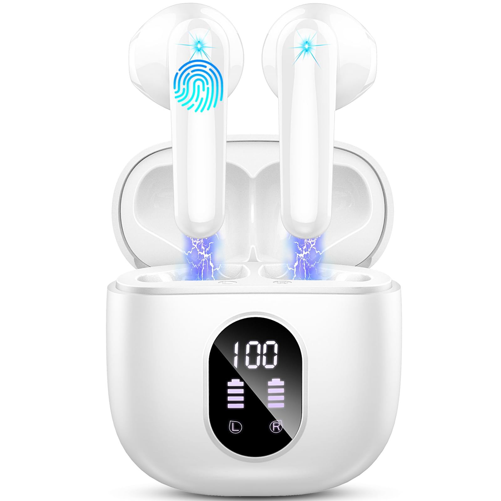 Drsaec Wireless Earbud,Noise Cancelling Ear bud with Hifi Stereo, IP7 Waterproof Headset, USB-C, LED Display