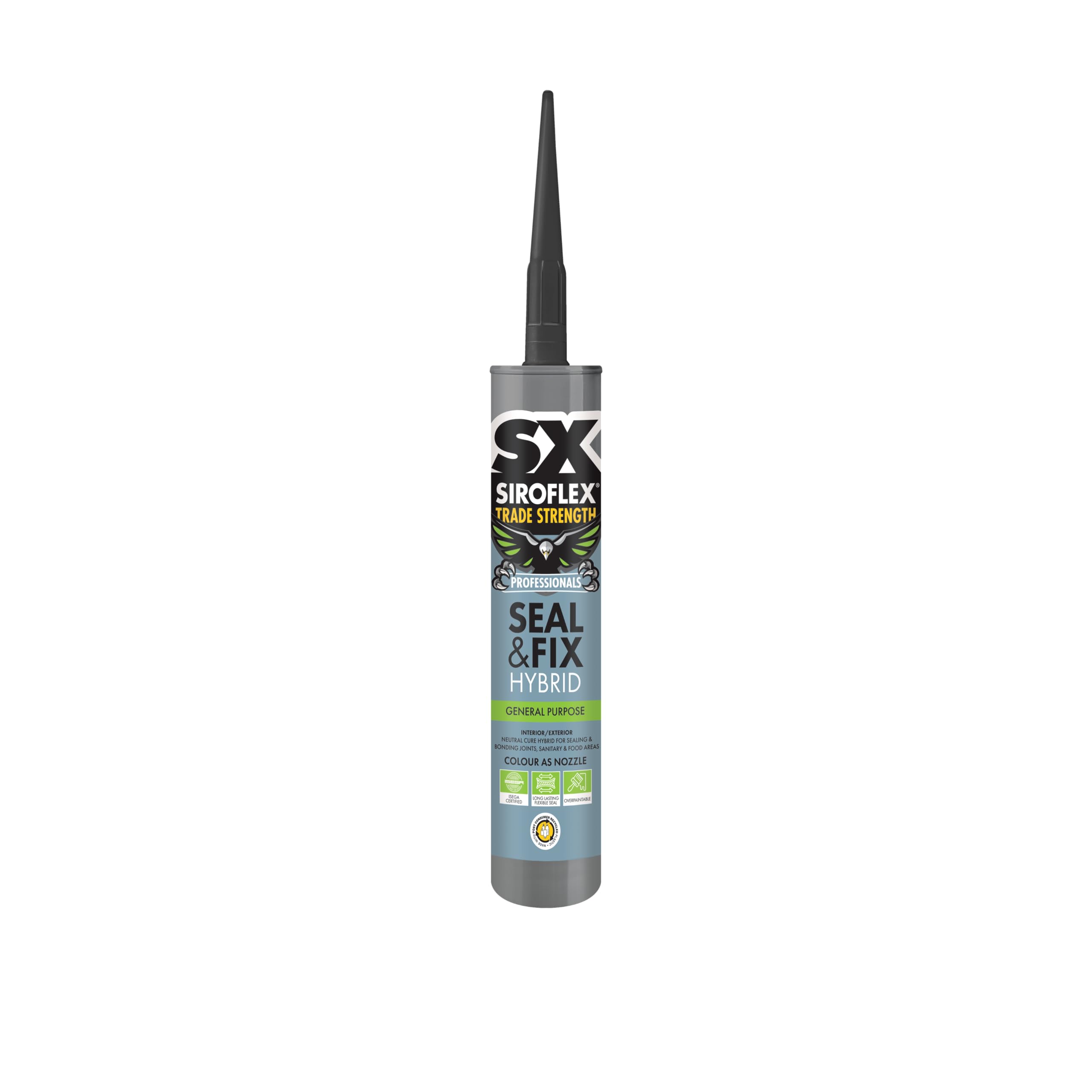 Siroflex SX Trade Strength Seal and Fix, A Universal Adhesive and Sealant Based on Hybrid Technology for Both Interior and Exterior Applications, Size 290ml, Colour Black