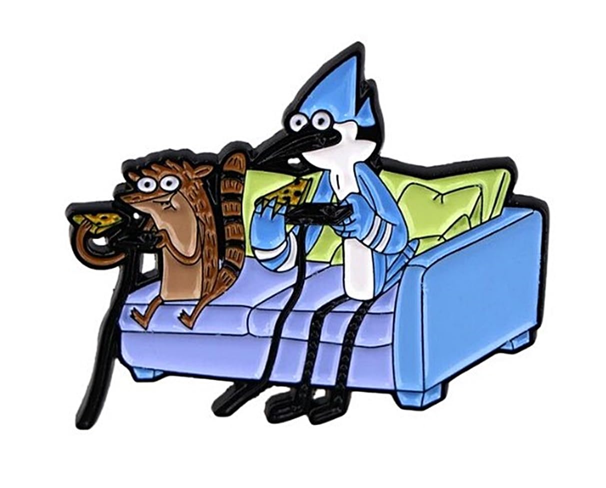 Regular Cartoon Show Mordecai and Rigby Characters 1.53 Inches Tall Metal Enamel Pin