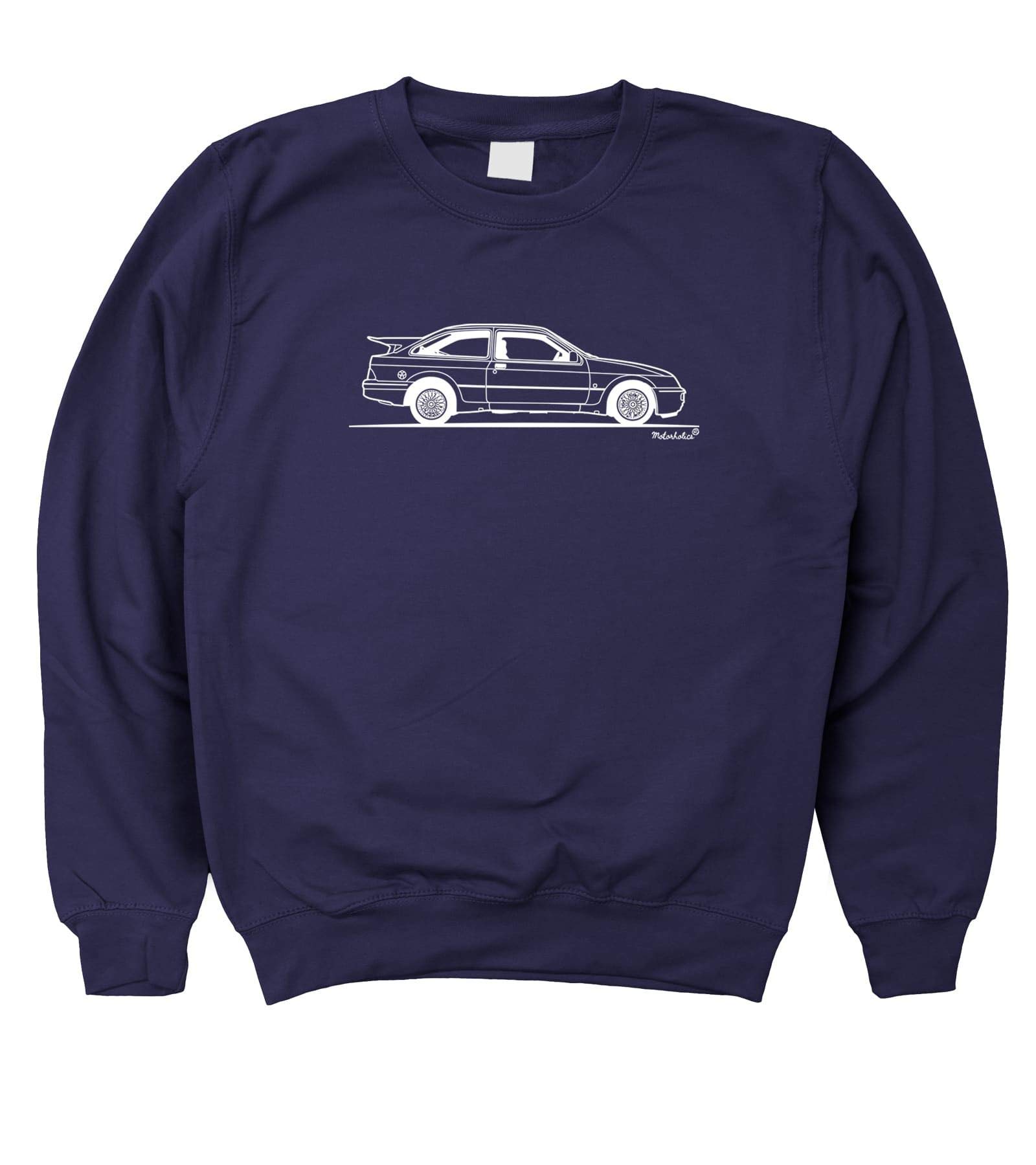 Motorholics Mens Original Sketch Ford Sierra RS500 Cosworth Fast Retro Sweatshirt S - 5XL (3X-Large, Navy Blue)