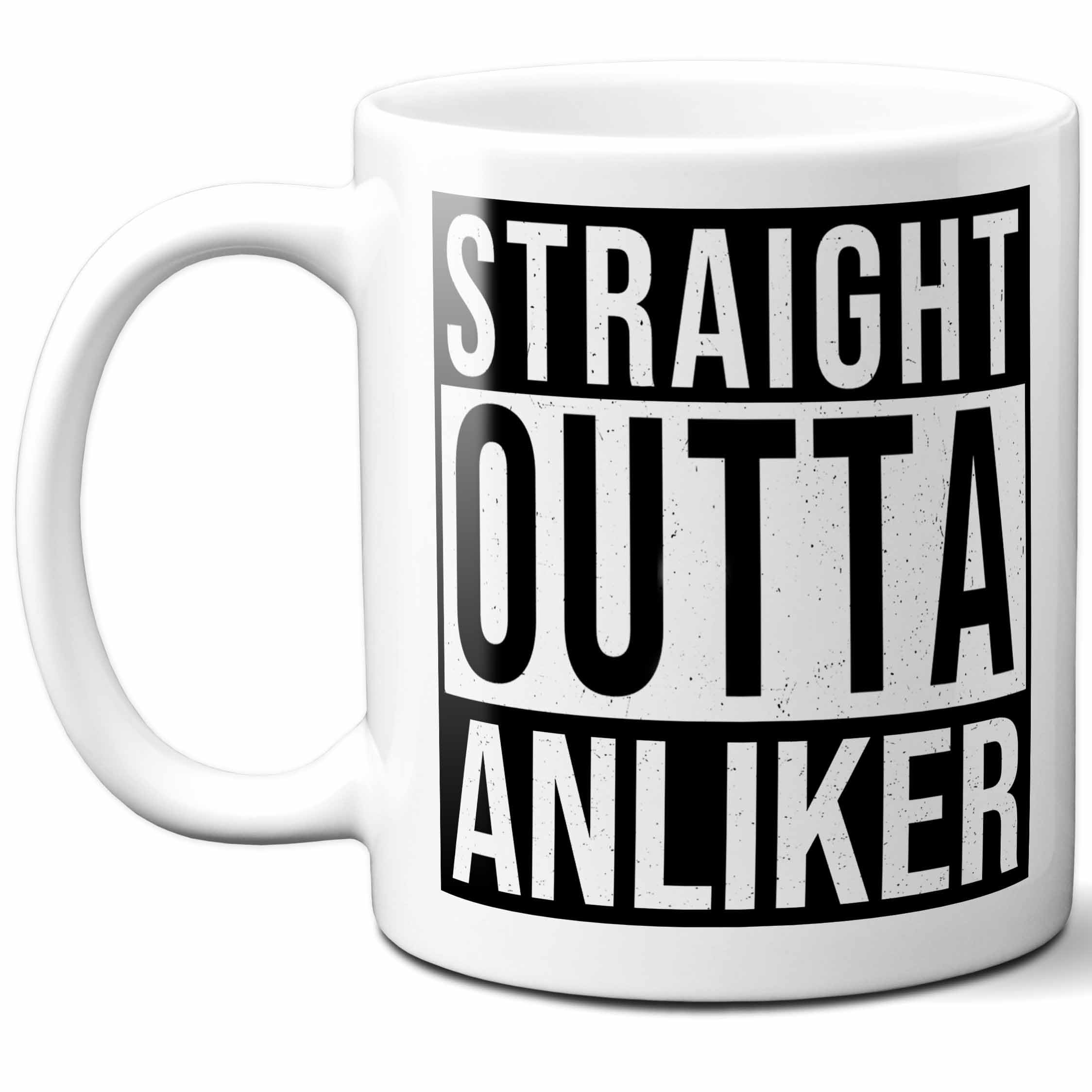 Anliker Last Name Gift. Personalized, Custom Straight Outta Surname Sign Coffee Mug. 11 Ounces.