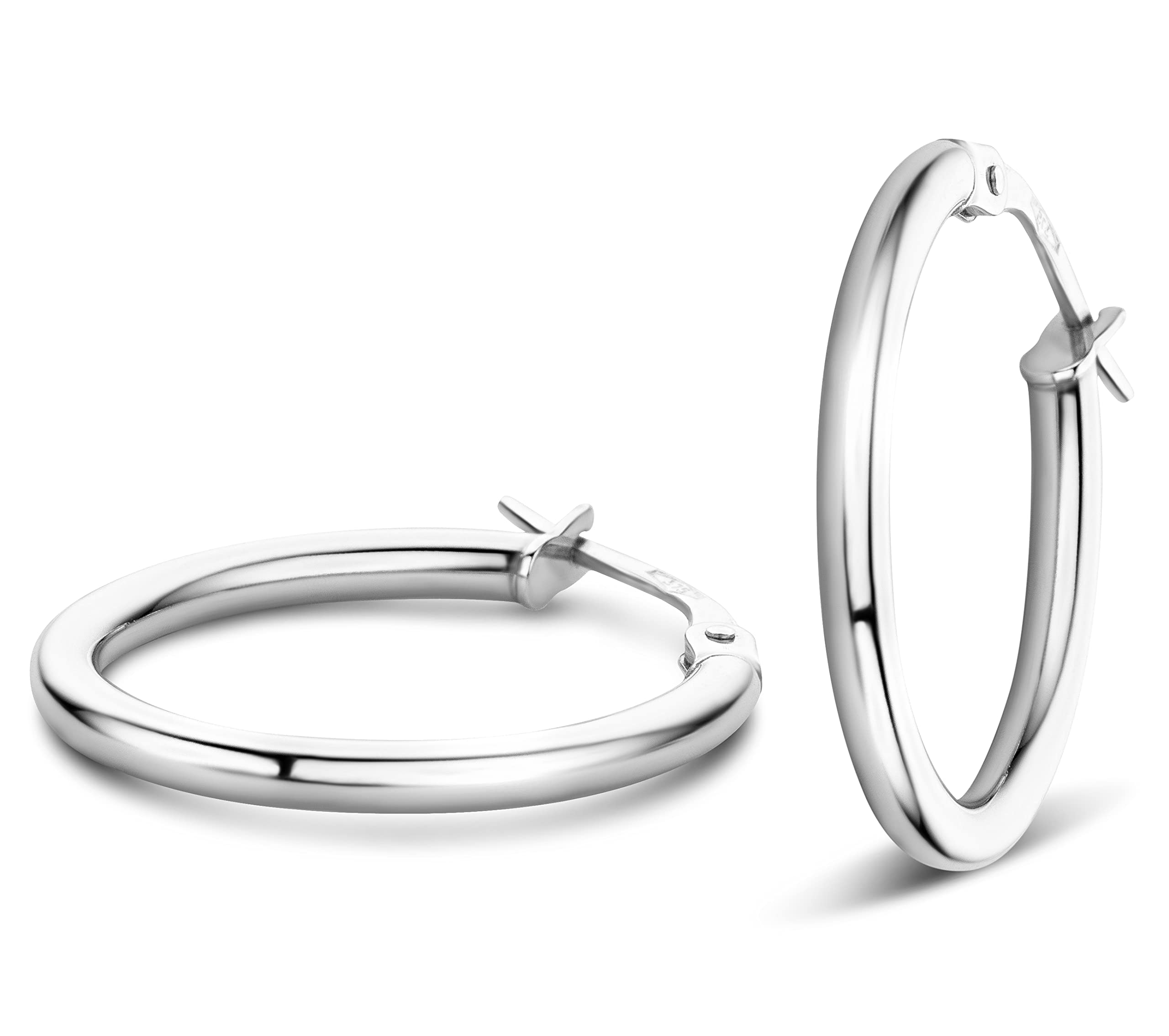 Women Jewelry 14K (585) White Gold Classic everyday Hoop Earrings