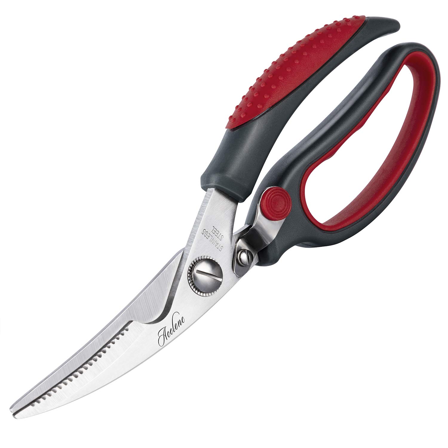 ACELONE Spring Loaded Poultry Shears - Heavy Duty Kitchen Chicken Shears With Anti-Slip Handle & Safety Lock - Poultry Scissors For Meat, Game, Chicken, Bone, Poultry & More.