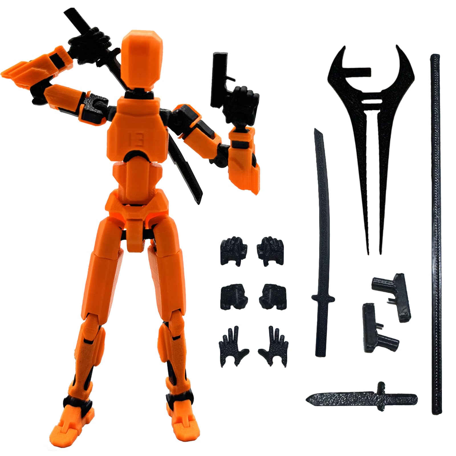 QAONIE3D Printed 5.54-inch Multi-Jointed Action Figures Dummy13, Full Body Mechanical Movable Toy, Multiple Accessories, Hand Painted Figure, Desk Decoration, Creative Gifts (Orange)