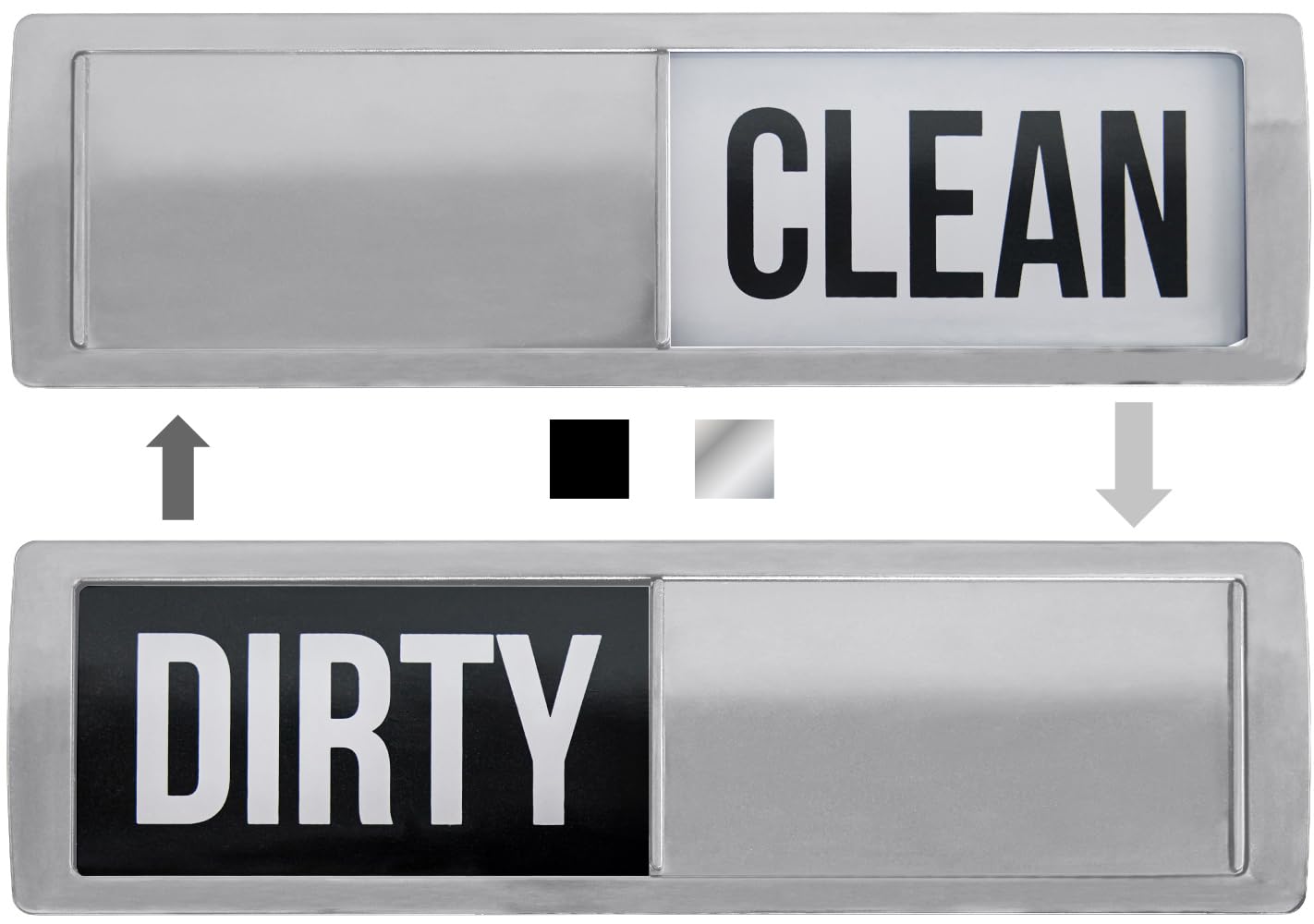 Gorilla Grip Clean and Dirty Dishwasher Magnet Sign, Optional Adhesive, Magnetic Kitchen Decor, Easy Read, Non-Scratch, Heavy Duty Shutter Slide Magnets for Dish Washer, Home Accessories, 7x2, Silver