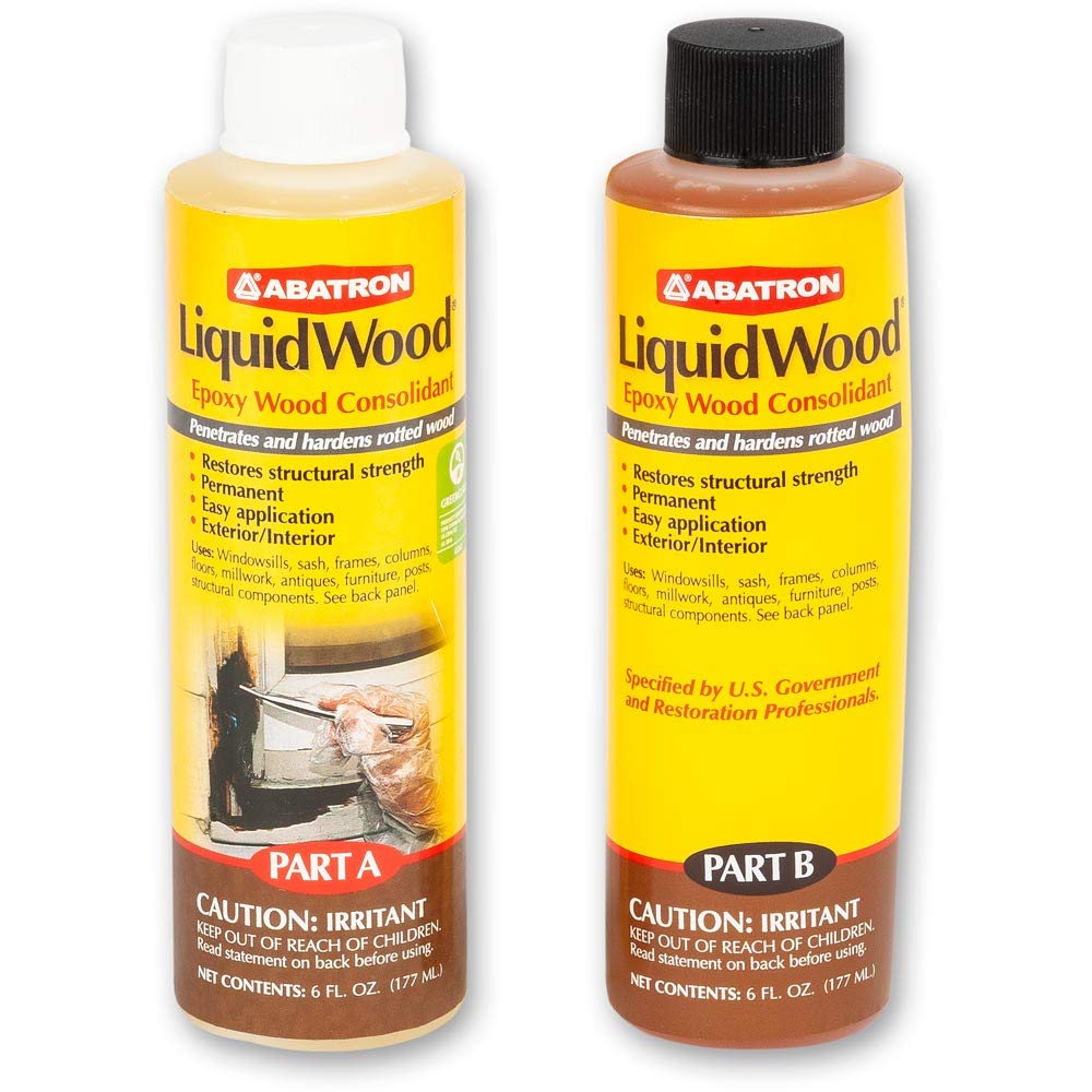 Abatron LiquidWood Kit Epoxy Wood Consolidant 6 Oz Each, Part A & B, Pack of 2