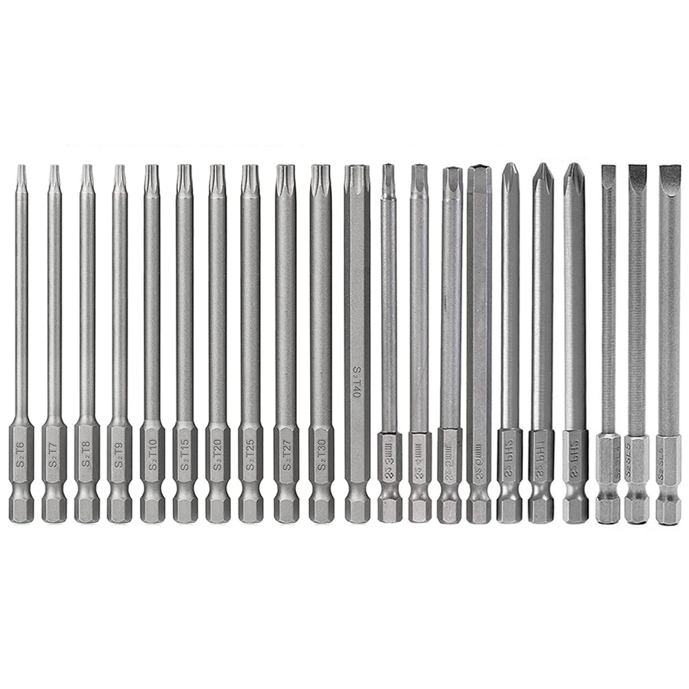 Bestgle 21pcs 1/4" Hex Shank 100mm/4-Inch Long Magnetic Screwdriver Bits Set, Hex Head Allen Wrench, Torx Security, Cross Phillips & Flat Head Slotted Tip Bit