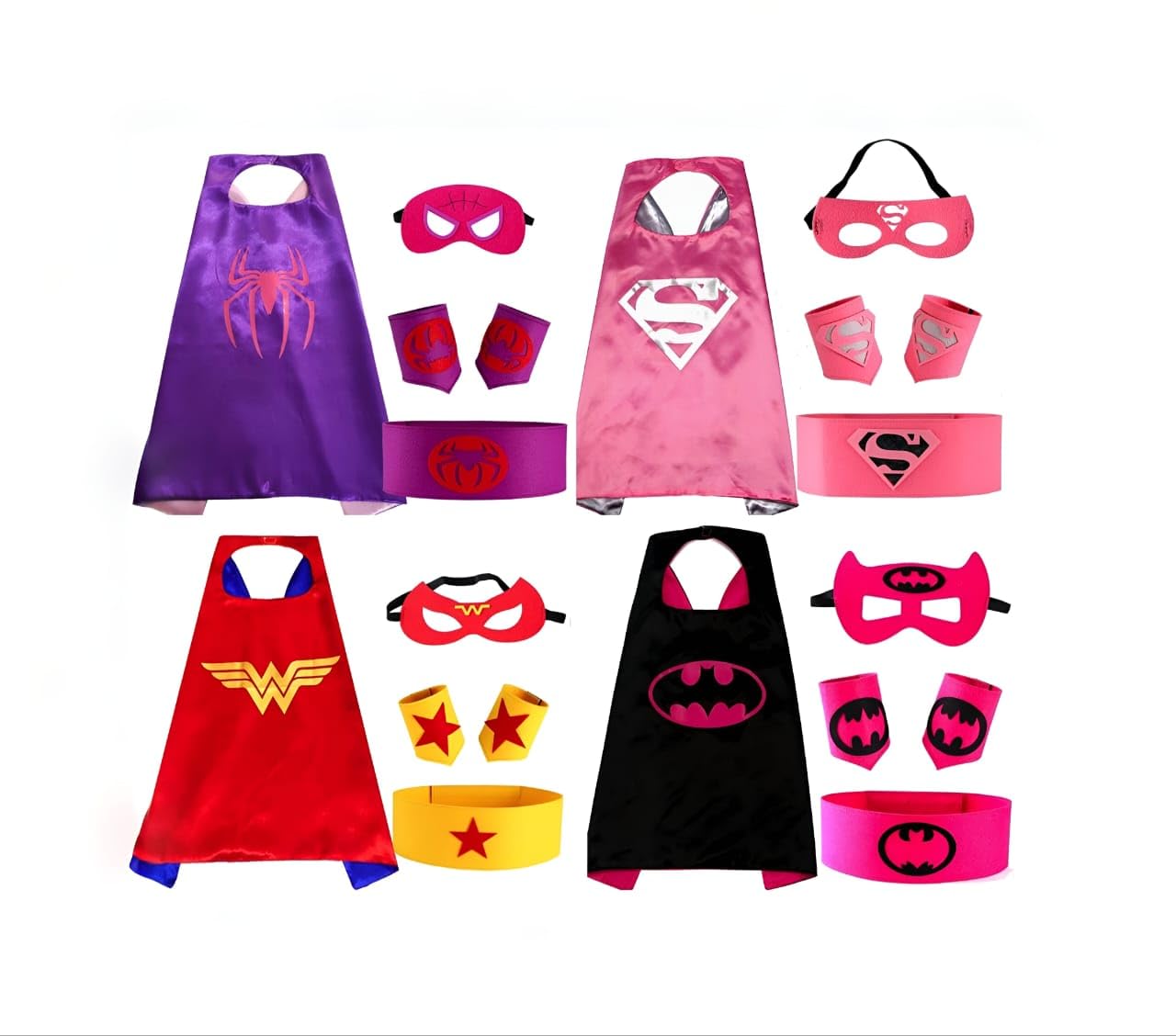 Yalla Baby Kids Girls Superhero Costume Dress Up Set Cape, Mask and Wrist Band for Girls Costumes Birthday Party Gifts - for Height 60-140cm