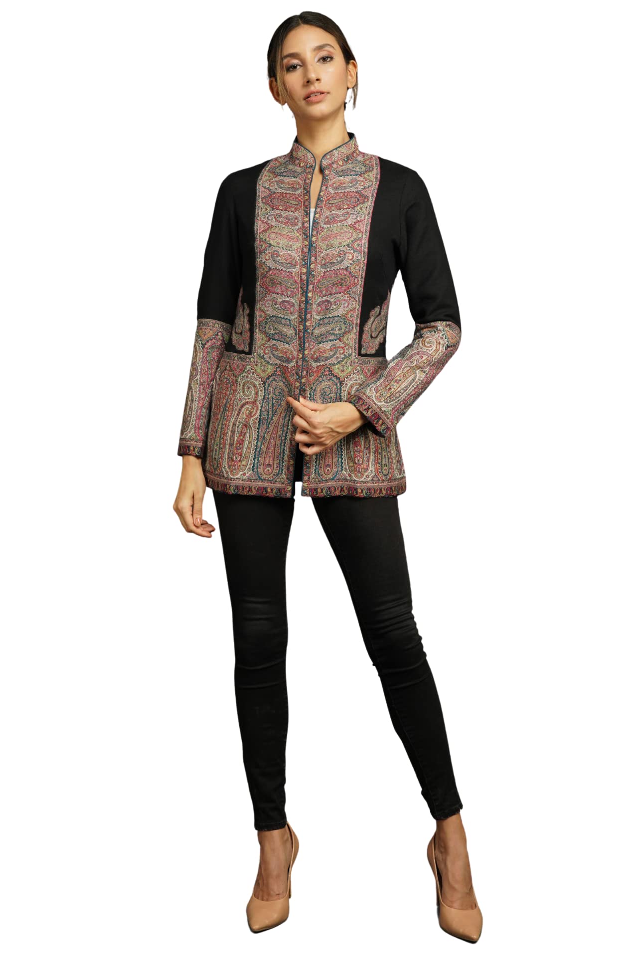 Dusala INDIA Embroidered Antique Jamawar Pashmina Jacket for Women Kashmiri Jacket