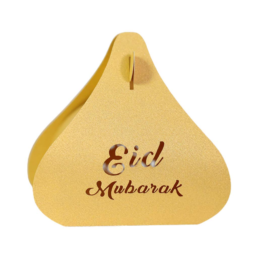 Esing 100 Pieces Eid Mubarak Hollow English Wedding Candy Box Mubarak Hollow Letter Candy Box Muslim Ramadan Triangle Chocolate Container