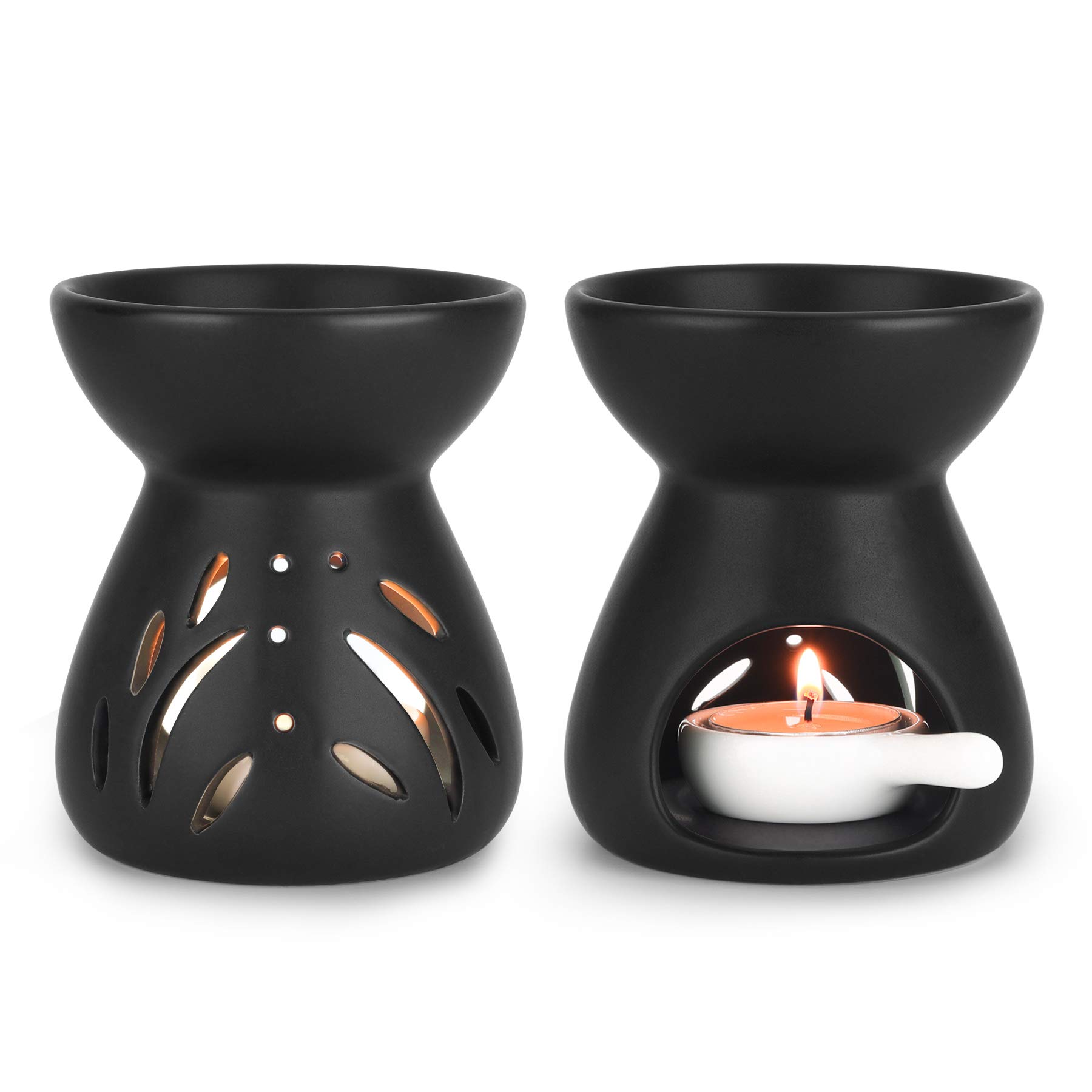 ComSafEssential Oil Burner Wax Melt Burners Set of 2, Aromatherapy Aroma Burner Ceramic Oil Diffuser Candle Tealight Holder Home Bedroom Decor Christmas Housewarming Gift, Black