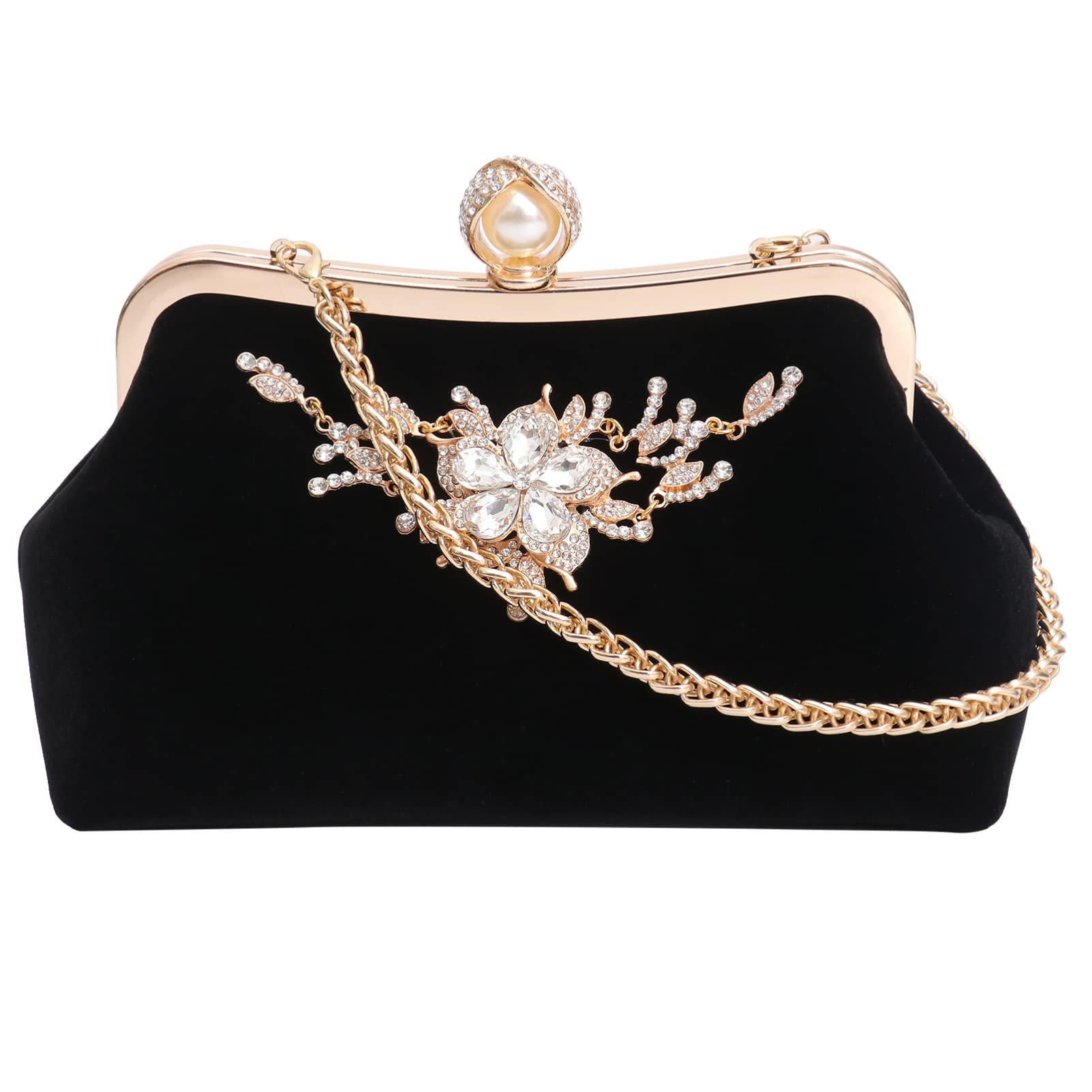 LurroseEvening Handbag Women Girls Rhinestone Clutch Wedding Purse Cocktail Prom Handbag with Detachable Chain Strap for Wedding Party