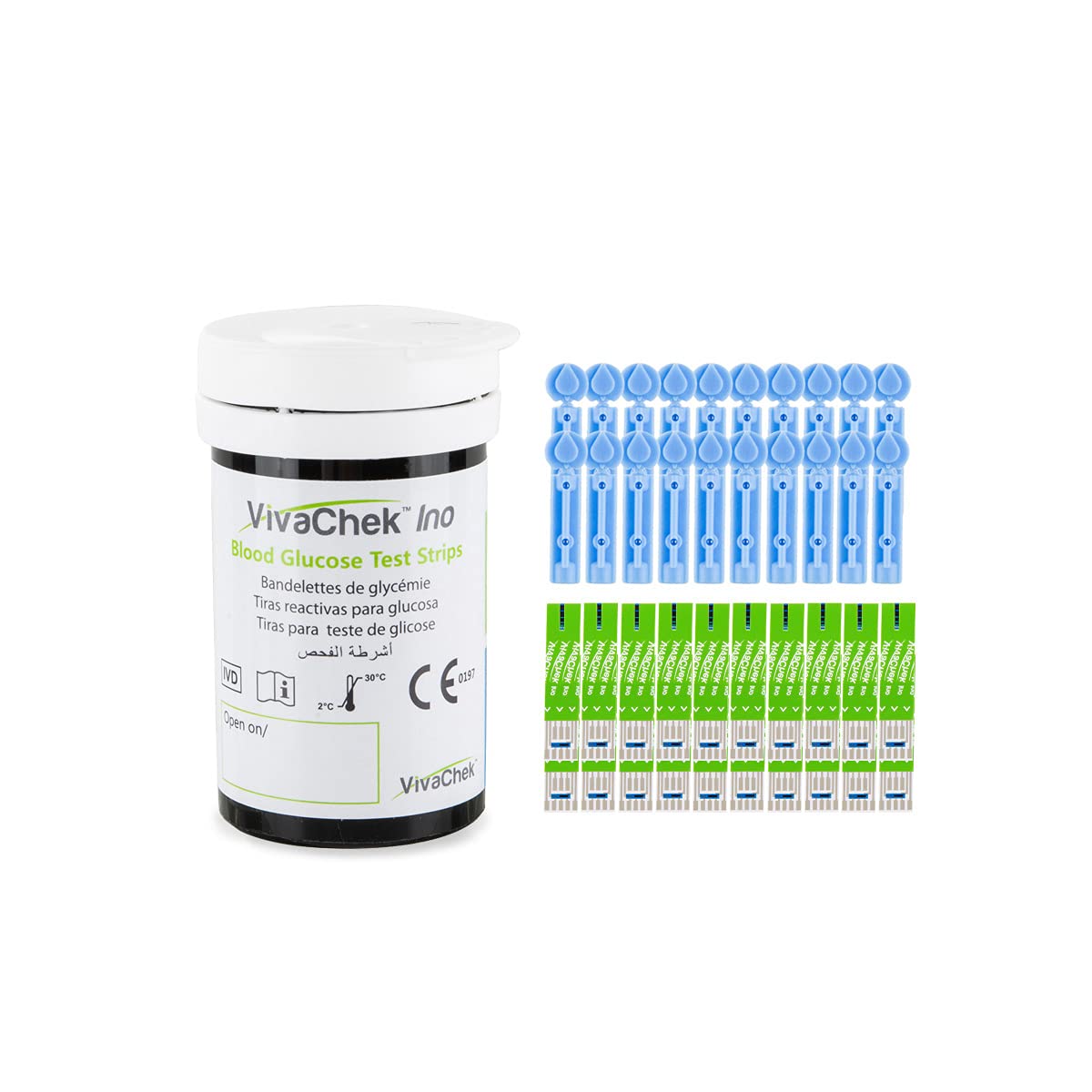 Diabetes Test Strips Blood Glucose Test Strips x 50 & Diabetes Lancets x 50, No Coding Blood Sugar Test Strips for UK Diabetics in mmol/L (VivaChek Ino Series)