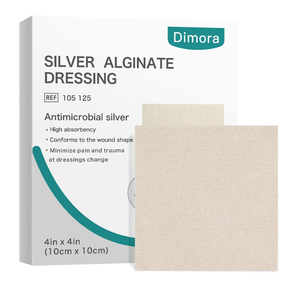 DimoraUpgrade Silver Calcium Alginate Wound Dressing -Antibacterial Non Stick Gauze, Highly Absorbent Sterile Bandage Pads,4'' x 4'' Patches 5 Packs