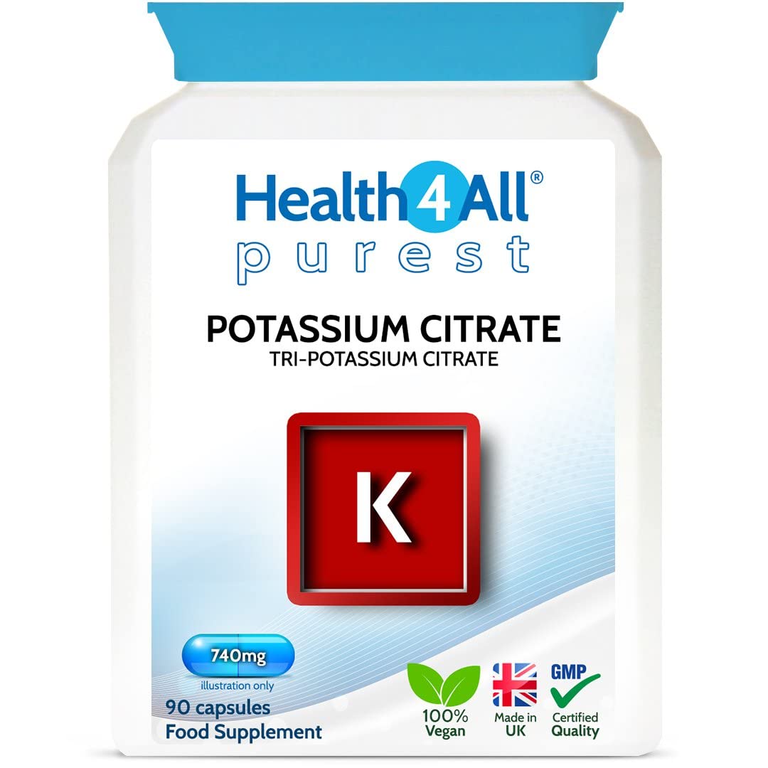 Health4All Potassium Citrate 740mg 90 Capsules (V) High Elemental Potassium. Purest: no additives. Vegan. Made