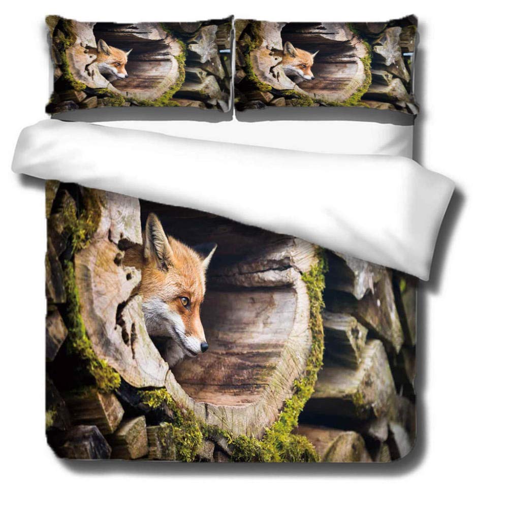 Student duvet cover set 3-piece fiber bedding fox printKing 220x240cm + 50x75cm * 2