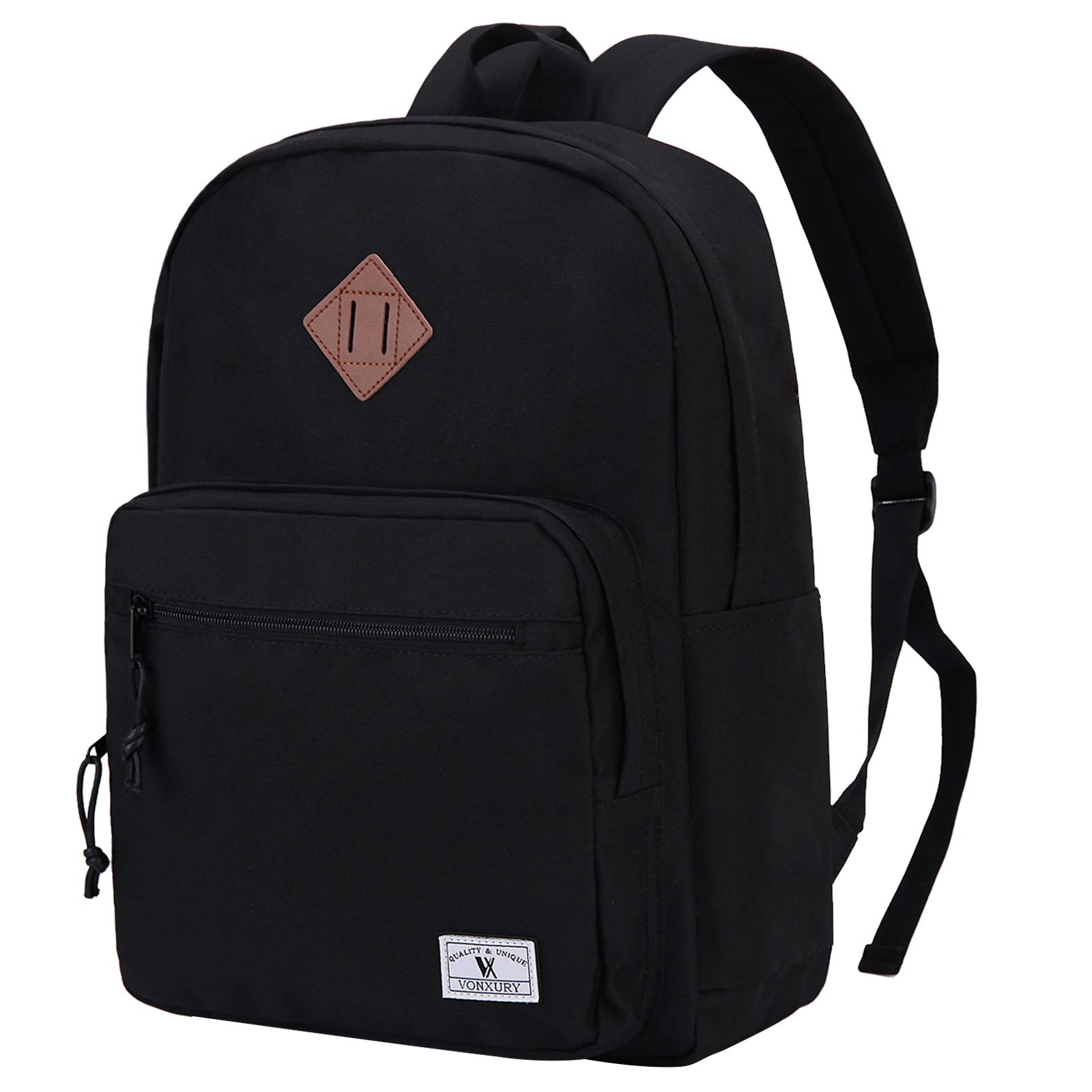 VX VONXURYSchool Backpack for Men Women,Lightweight Classic Basic Bookbag Simple Kids Black Backpack for College Travel