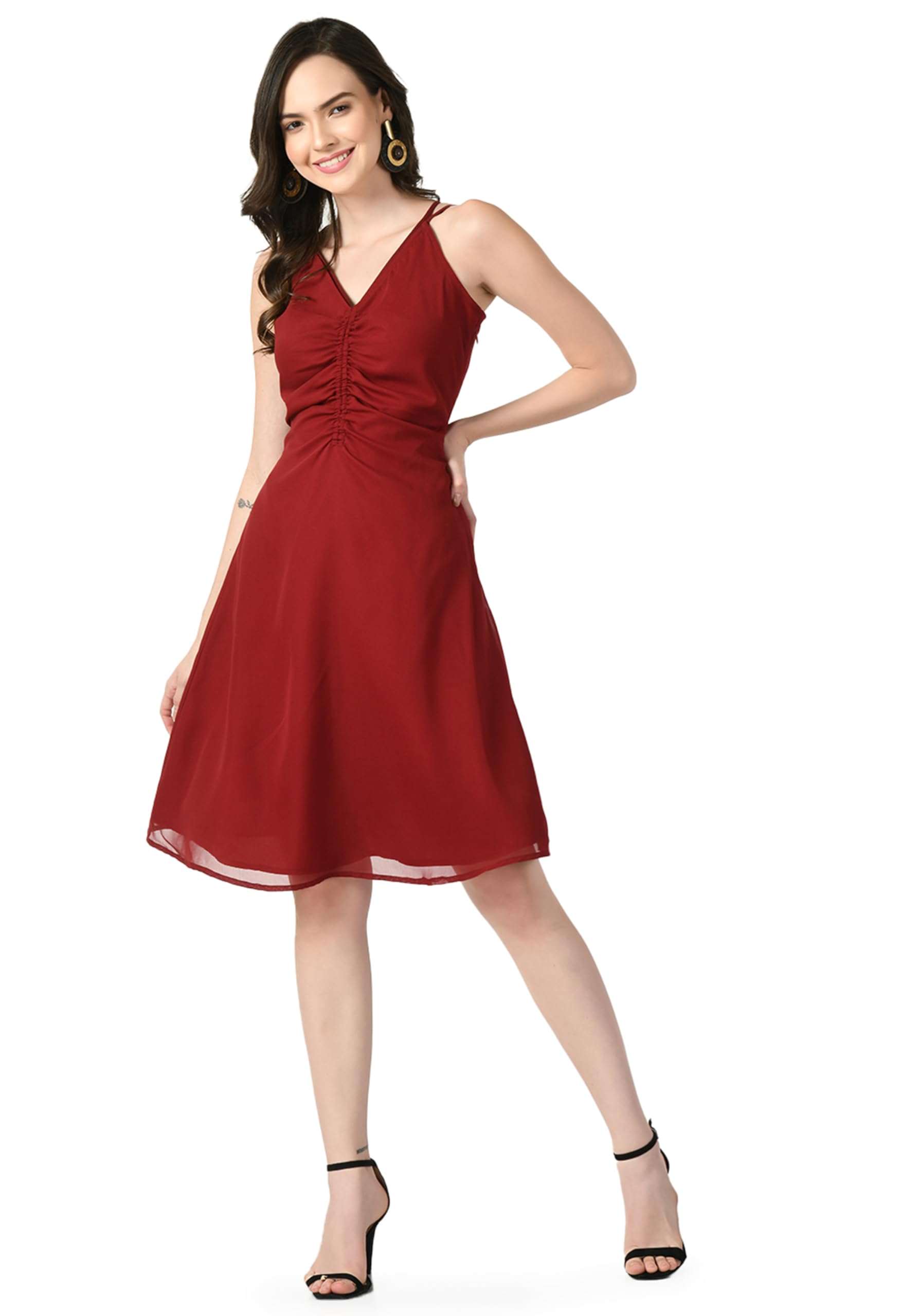 Tushita Polyester Knee Length Dress with V Neck for Women & Girls Casual Dress