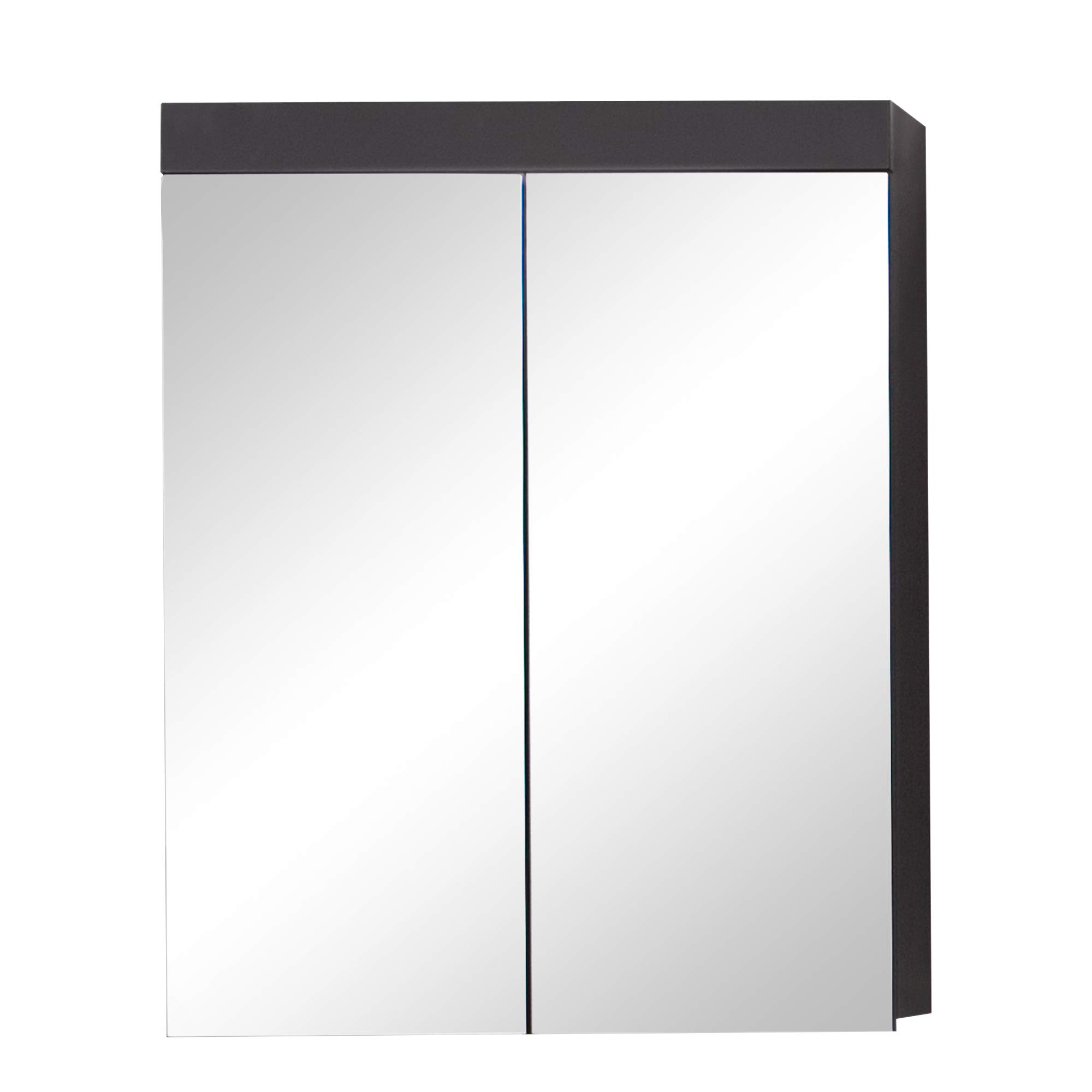 Trendteam Bathroom Mirror Cabinet With Plenty of Storage Space, Amanda, Agave Gray Glossy, 60 x 77 x 17 cm