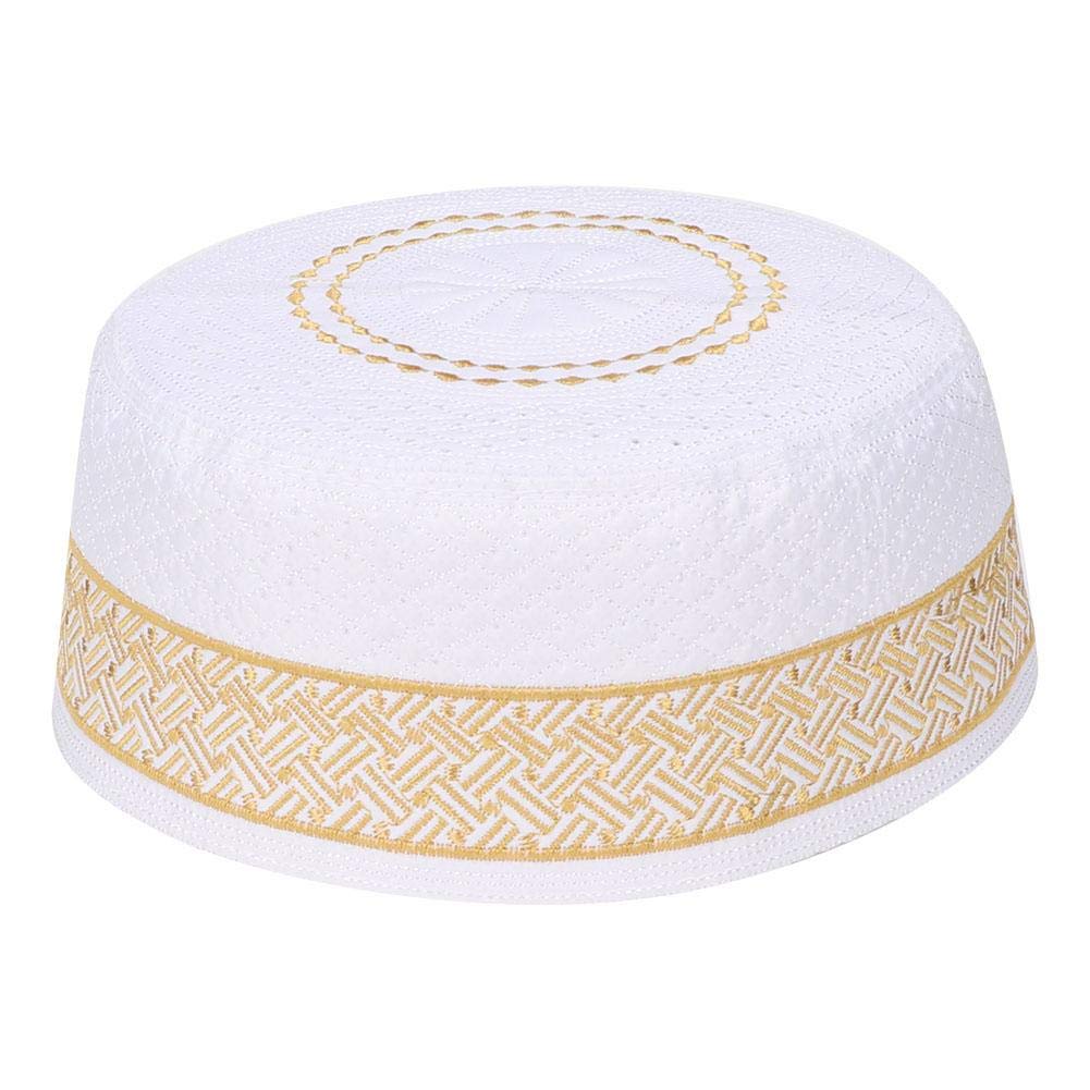 FydunMuslim Prayer Hat Man Embroidery Hat Polyester Mixed Cotton Cloth Islam Praying Male Head Cap