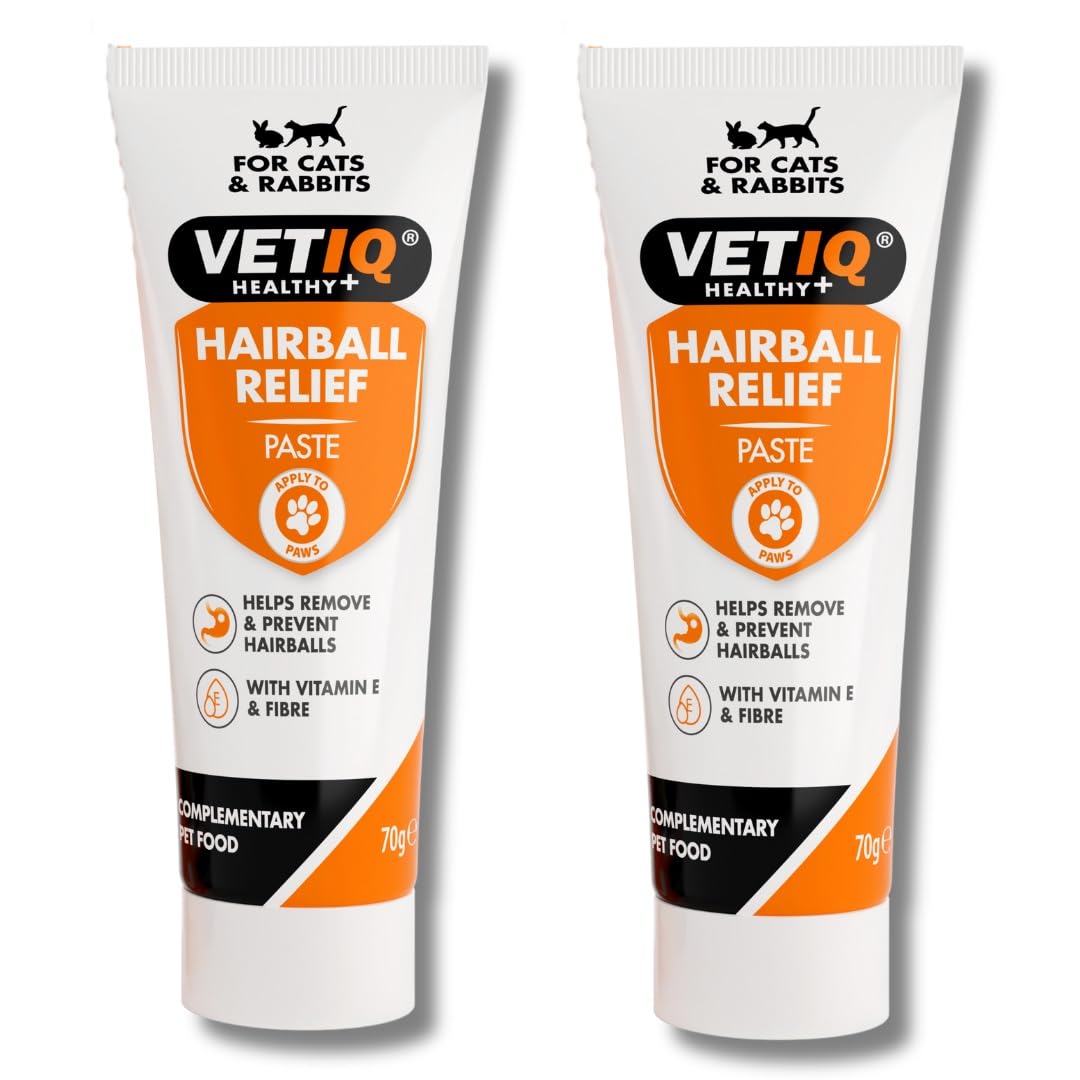 VETIQ Hairball Relief Paste Twin Pack With Vitamin E & Fibre For Cats & Rabbits 6+ Months, Helps Remove & Prevent Hairballs (2 x 70 g)