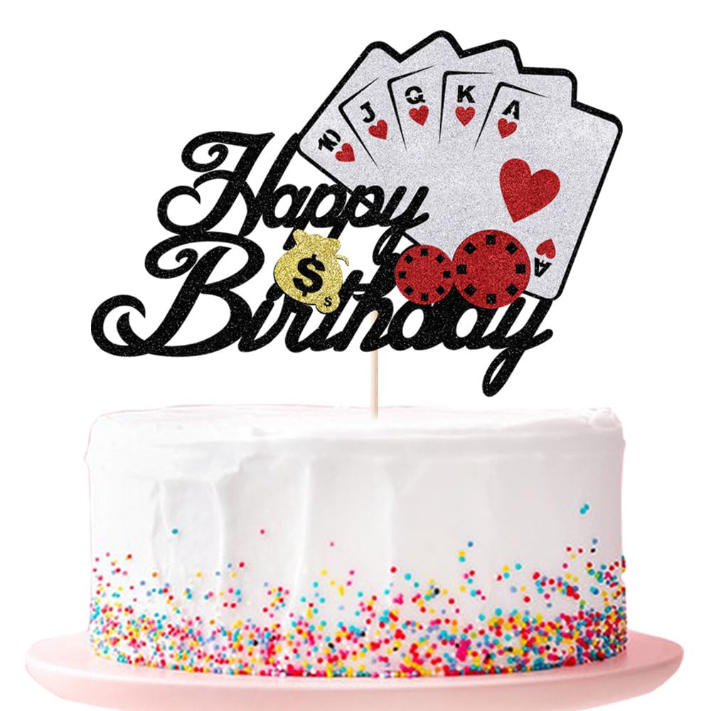 Poker Cake Topper Dice Poker Happy Birthday Cake Decorations Playing Card Game Theme for Las Vegas Scene Birthday Party Decoration Supplies (poker)