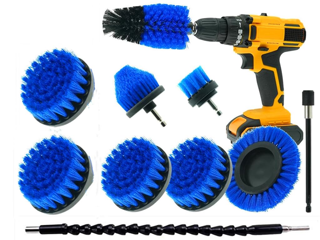 HUAWELL Drill Brush Power Scrubber Cleaning Brush with 2 Extended Attachment Set Kit for Bathroom and Kitchen Surface,Grout,Tub,Shower,Tile,Corners (Blue)