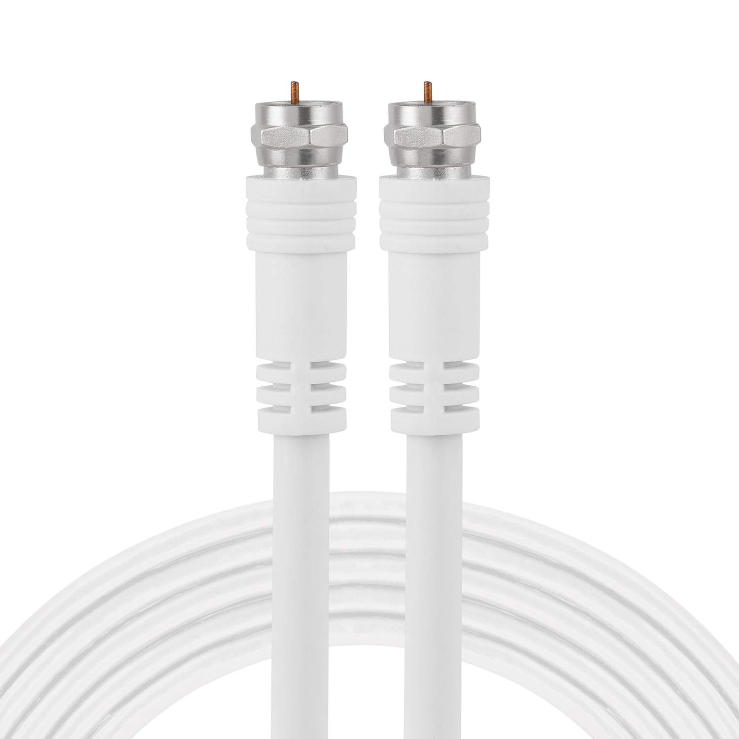 GE RG6 Coaxial Cable, 6 ft. F-Type Connectors, Double Shielded Coax, Input Output, Low Loss Coax, Ideal for TV Antenna, DVR, VCR, Satellite Receiver, Cable Box, Home Theater, White, 33602