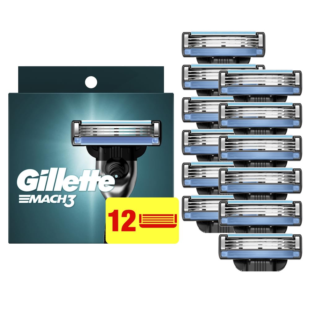 Gillette Mach3 Razor Refills for Men, 12 Razor Blade Refills